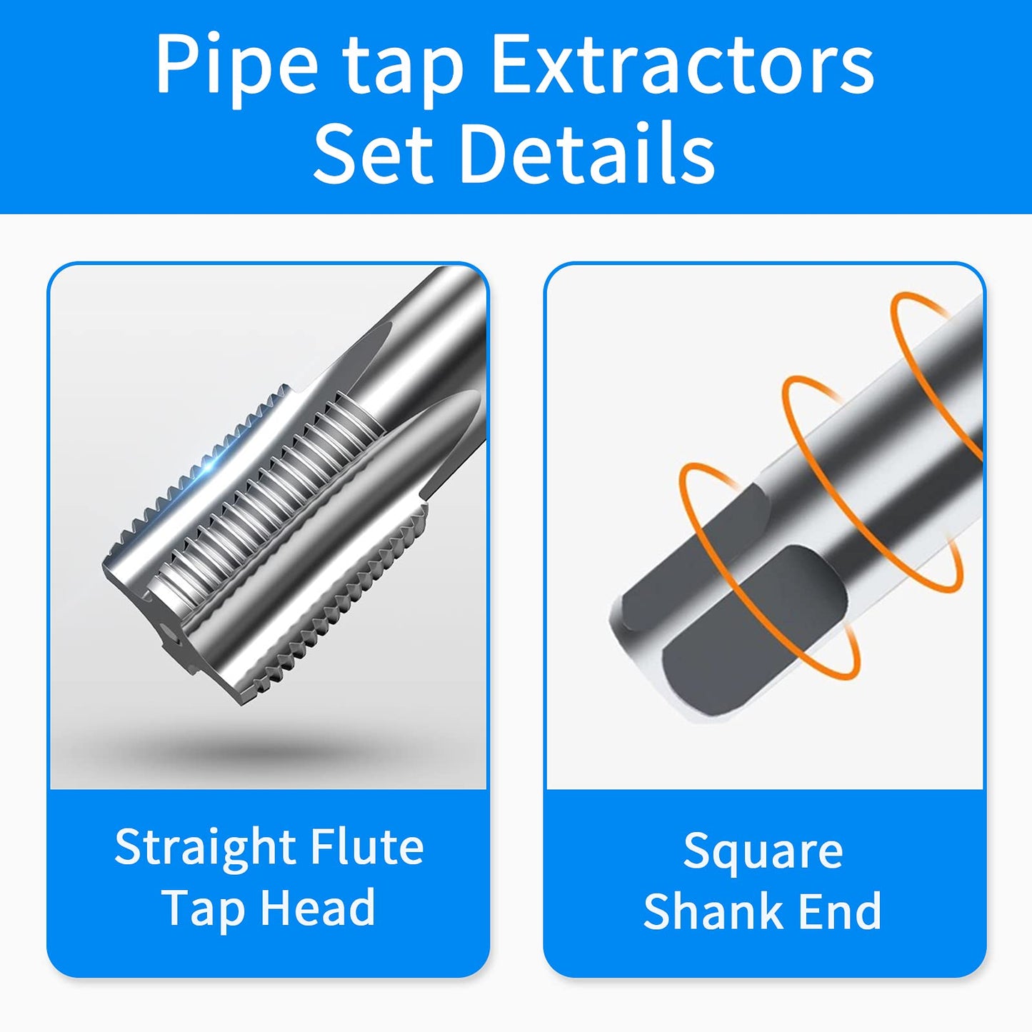 6-Piece NPT Pipe Tap Set, 1", 3/4", 1/2", 3/8", 1/4", 1/8" NPT Tap Set, Carbon Steel Hand Threading Plumbing Tap Set for Accurate Threads, Assorted Plumbers Mechanics DIY Thread cutting tools
