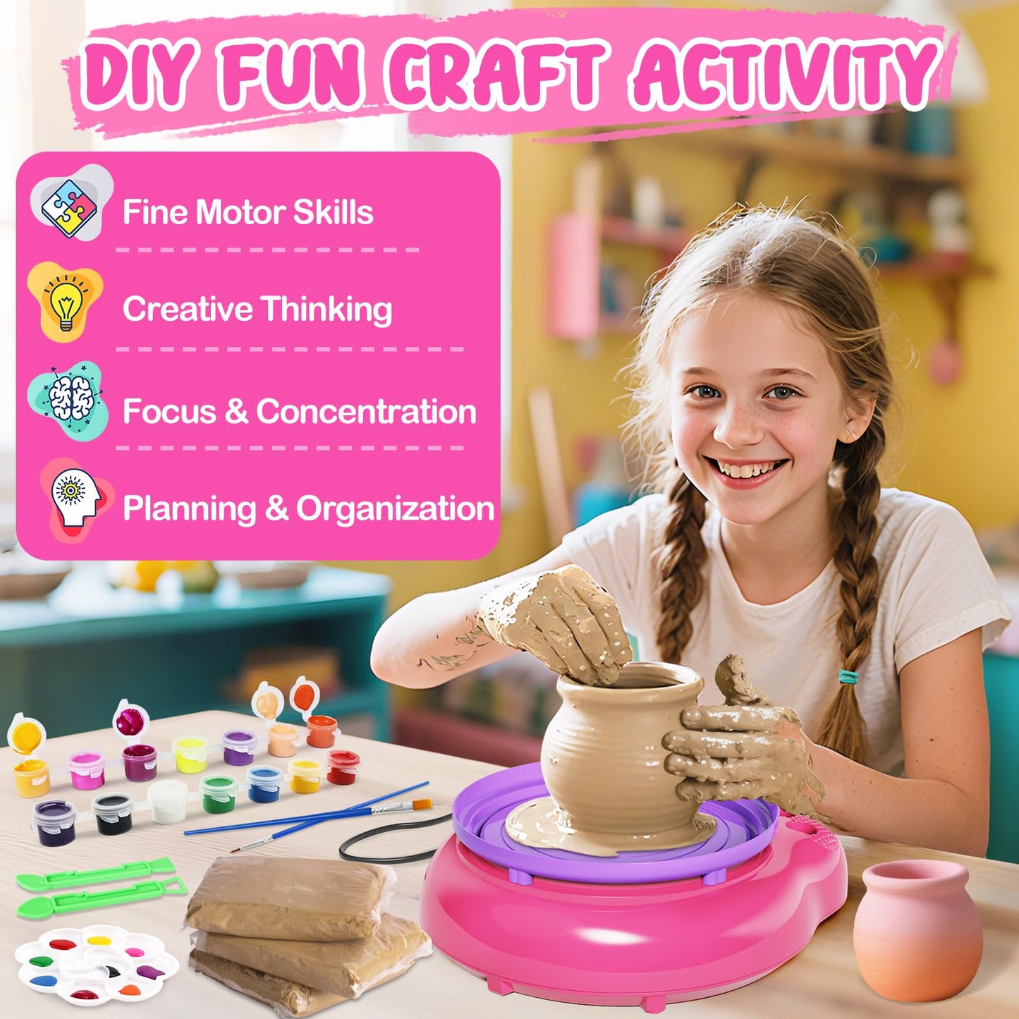 Einailvk Pottery Wheel for Kids, Toys for Kids (Pink)