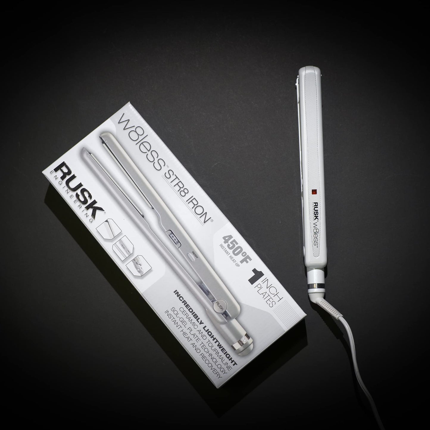 RUSK Engineering W8less Professional Ceramic and Tourmaline Str8 Iron, 1 Inch, Lightweight, Infused with Tourmaline Gemstone, Combined with Sol-Gel Technology