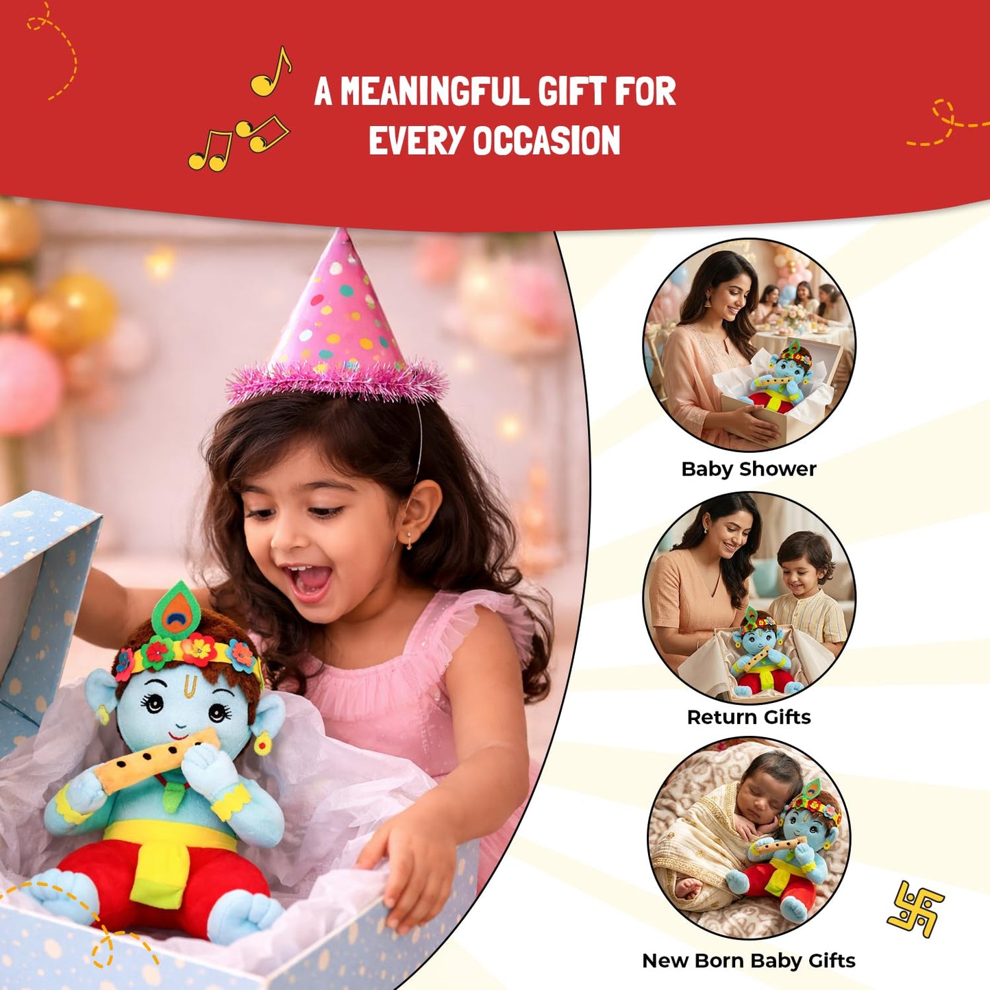 Panda's Box Mantra Chanting Musical Baby Krishna Plush Toy | Best Gift for Kids