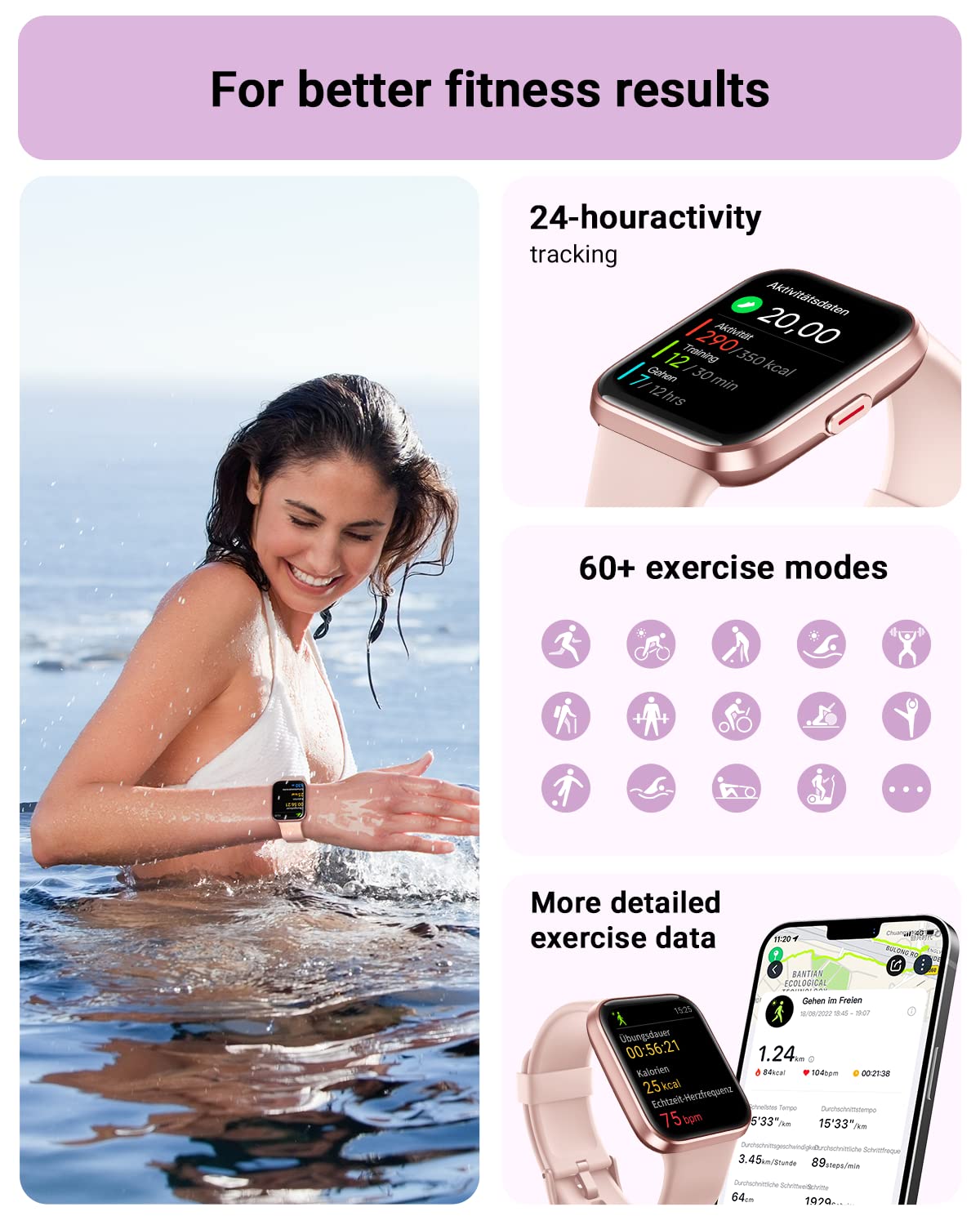 Smart Watch for Women Android & iPhone, Alexa Built-in, 1.8" Touch Screen Fitness Tracker with Answer/Make Calls, IP68 Waterproof Heart Rate/Sleep/SpO2 Monitor, Pedometer, 100+ Sport Modes