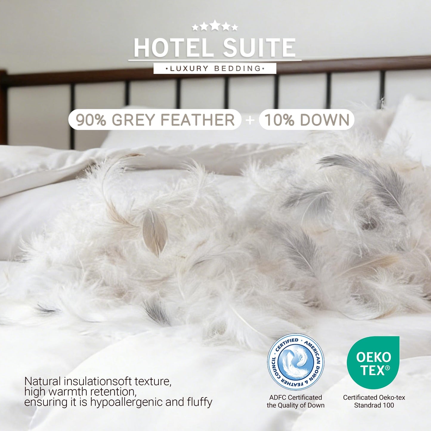 Hotel Suite Feather Down Comforter, Natural Fluffy Duvet Insert, Luxurious Hotel Collection Quilts, All Season Bedding Comforter, 100% Cotton Cover（Twin Size, 68 x 88 Inch, White）