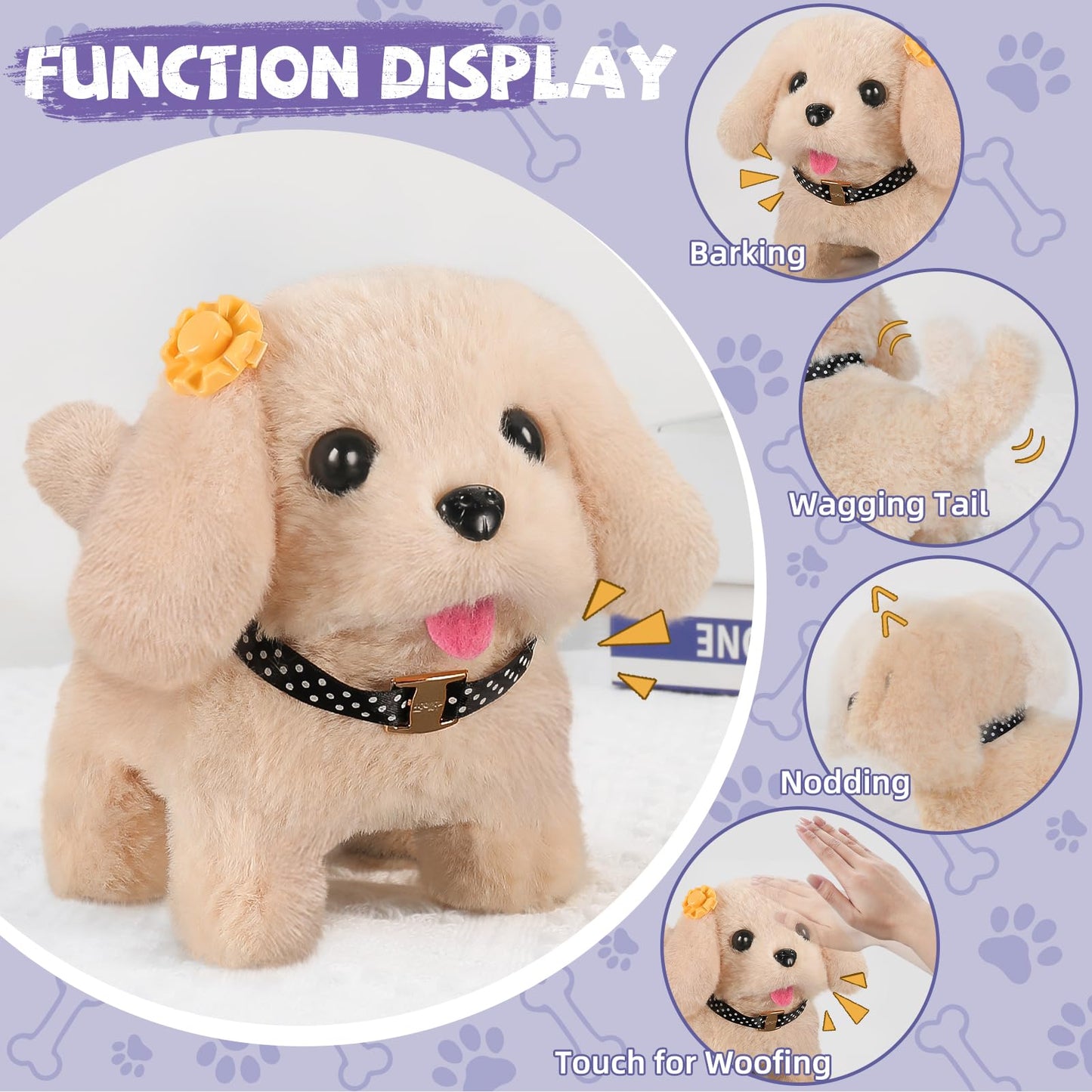 Toy Dog for Kids, Girls Interactive Plush Stuffed Toys Dog that Walk and Bark,16 pcs Electronic Puppy Pet Care Pretend Playset w/ Backpack, Groom & Feed Toys, Gifts for Girls 3-5 5-7 6-8 8-12