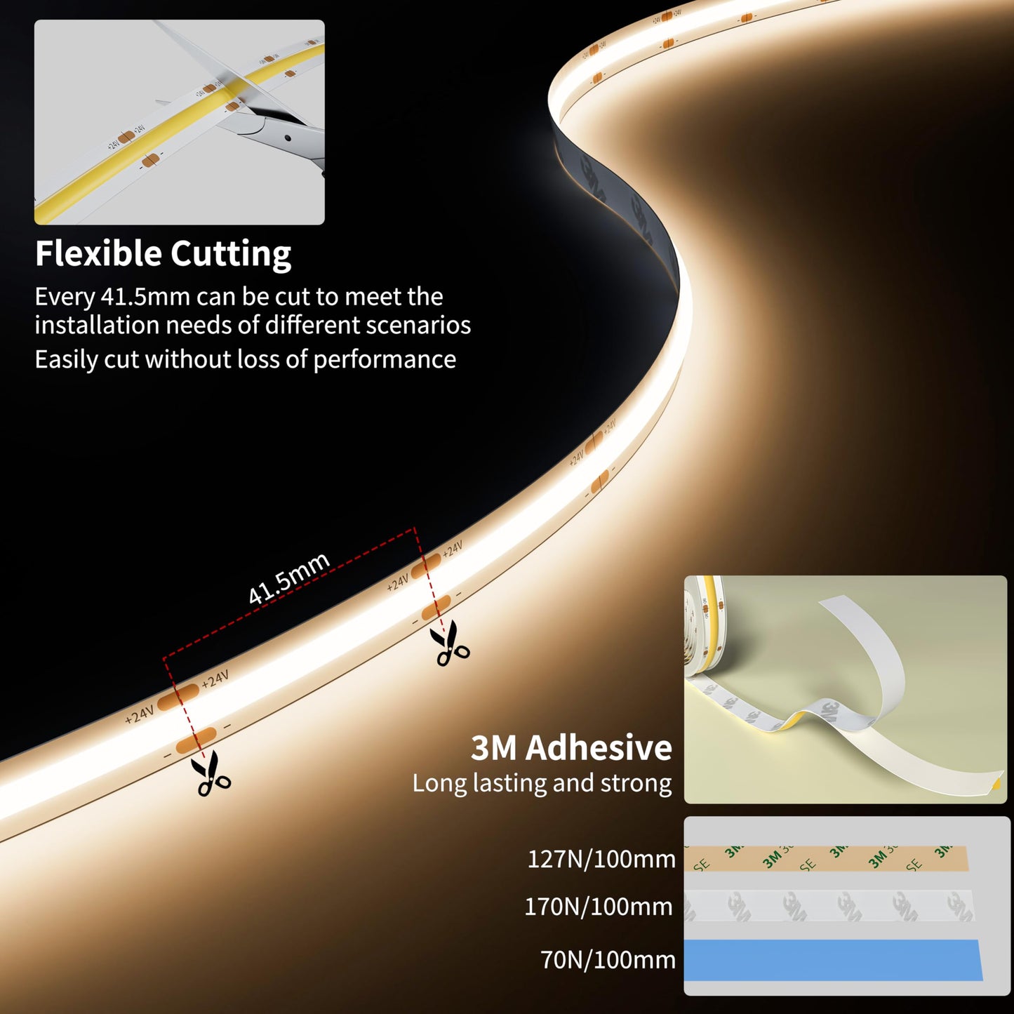 PAUTIX COB LED Strip Light 32.8ft/10m 5040LEDs Natural White 4000K,High Lumen Flexible CRI93+ LED Tape Super Bright DC24V,for Cabinet Home DIY Lighting Projects(Adapter & Controller Not Included)