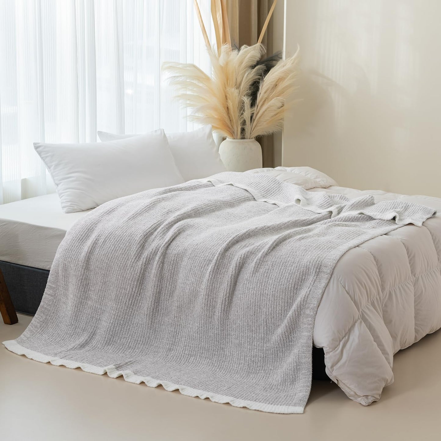 MH MYLUNE HOME Ultra Soft Ribbed Throw Blanket for Couch 60x80 Inches Luxurious Super Cozy Fluffy Microfiber Blanket Plush Warm Reversible Throw Blankets for Sofa Bed - Gray 60 x 80 Inches