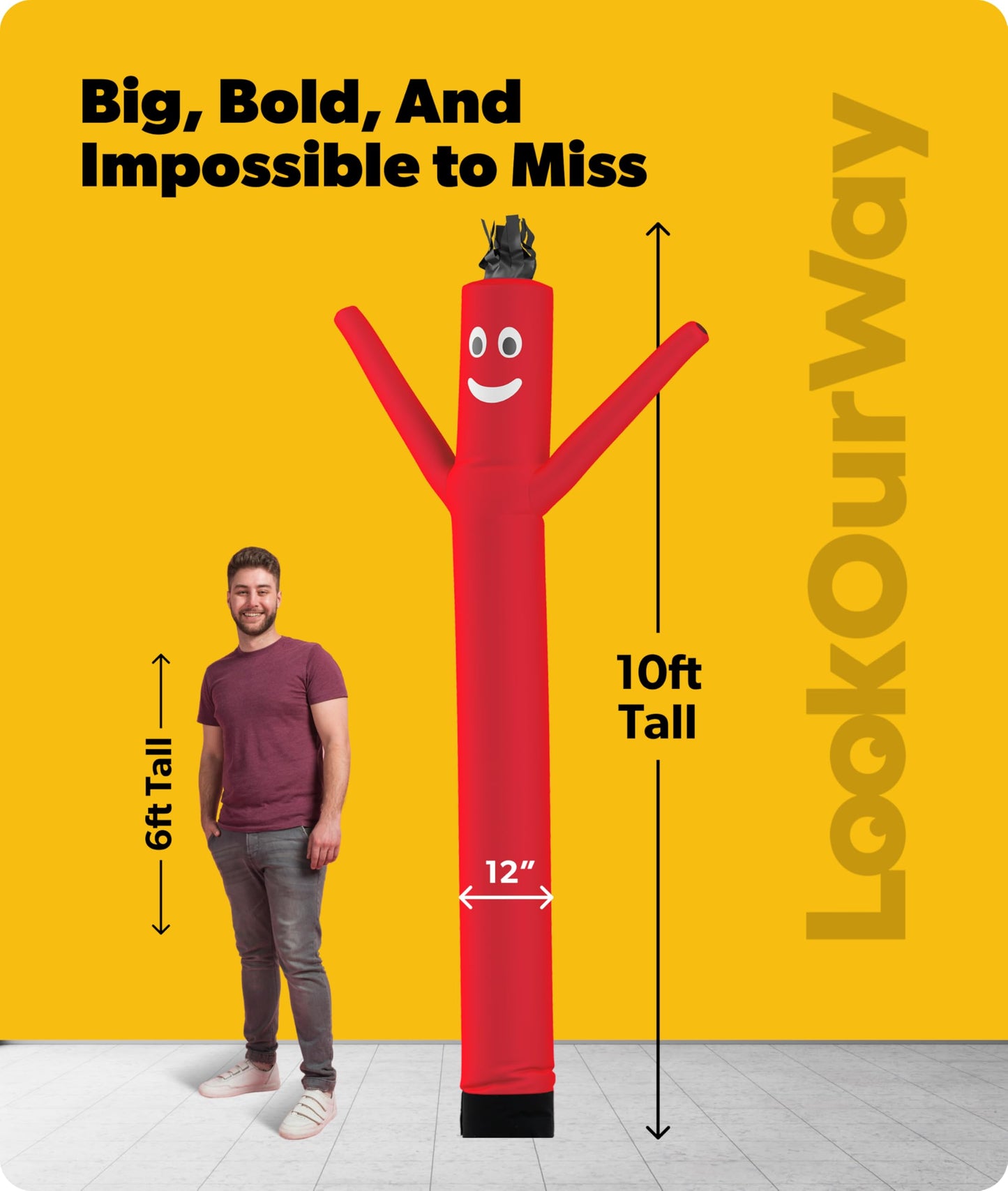 LookOurWay Air Dancers Inflatable Tube Man Attachment - 10 Feet Tall Wacky Waving Inflatable Dancing Tube Guy for Business Promotion - Blower Not Included - Red