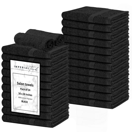 24 Pack Black Hand Towels 100% Cotton Spa Towels 16x26 inches Highly Absorbable Facial, Gym, Hair and Face Towels in Bulk