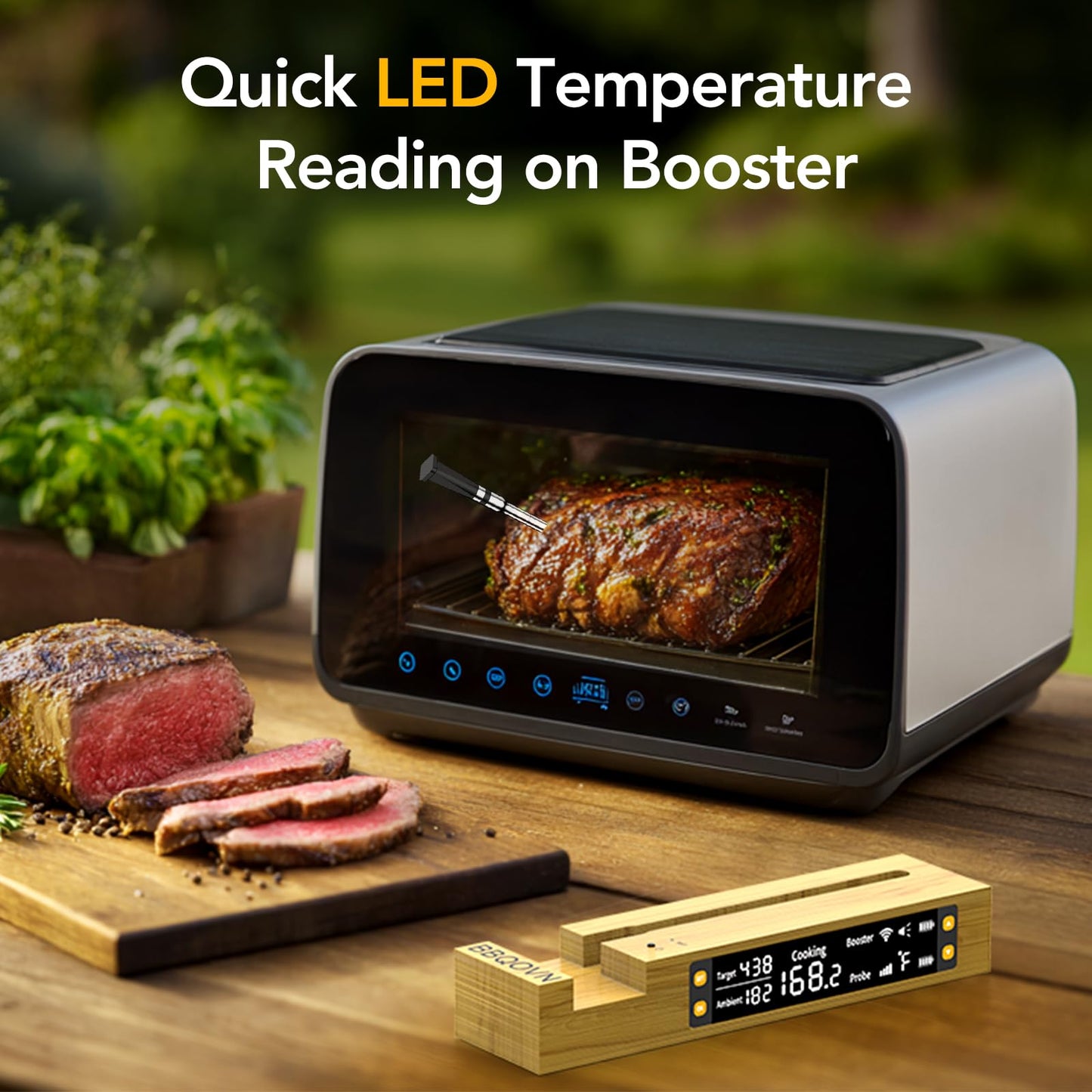 WiFi Bluetooth Wireless Meat Thermometer Unlimited Range, Check Temp Anywhere,7 NIST Certified Sensors with Ambient Temp, Monitor for BBQ, Grill, Oven, Smoker, Air Fryer (Black)