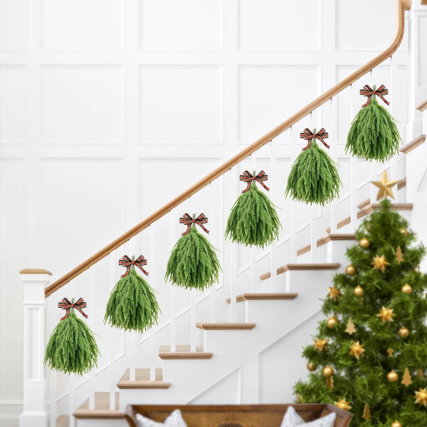 100 Pcs Christmas Norfolk Pine Branches, Christmas Greenery Stems, Artificial Pine Branches DIY Crafts Faux for Xmas Wreath Garland Indoor Outdoor Home Kitchen Garden Holiday Accessories Decor