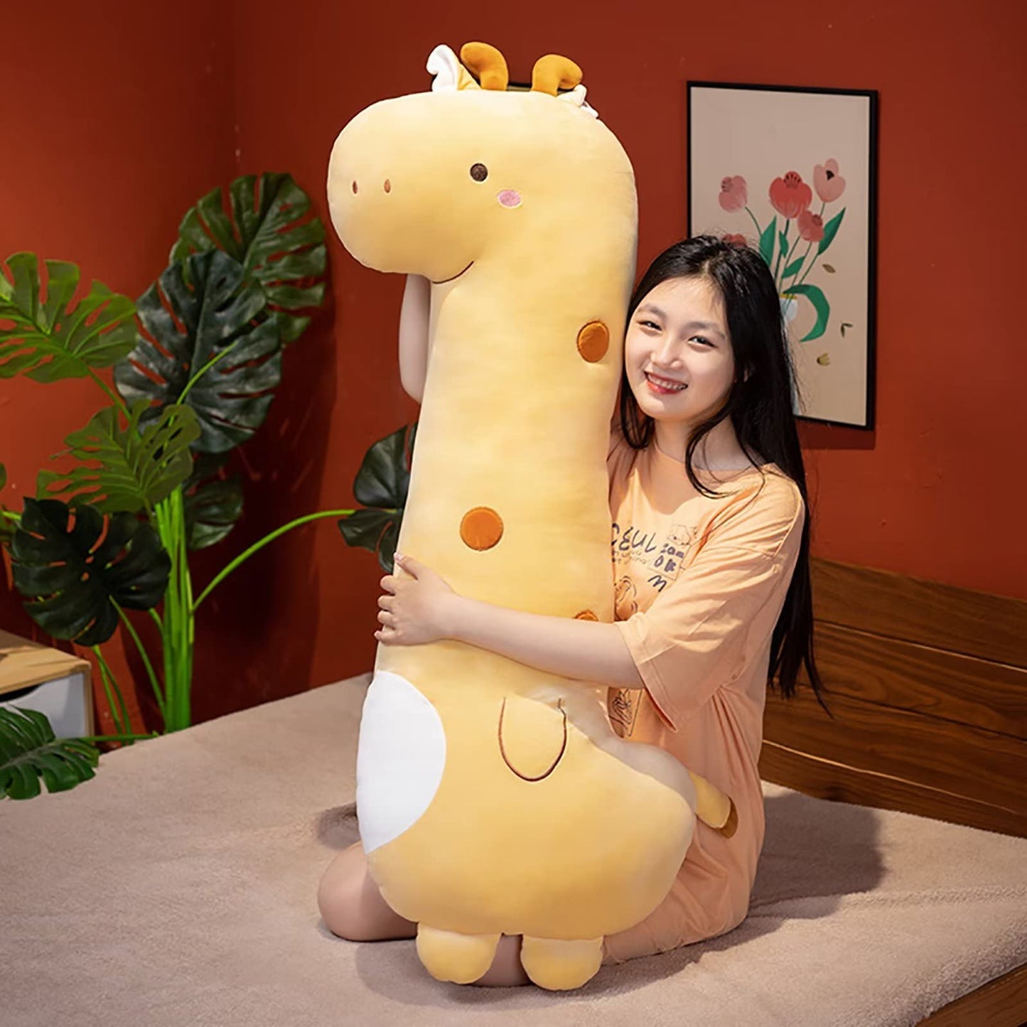 PEACHCAT Cute Long Giraffe Plush Pillow Kawaii Giraffe Stuffed Animal for Girls and Boys Yellow 35.4"