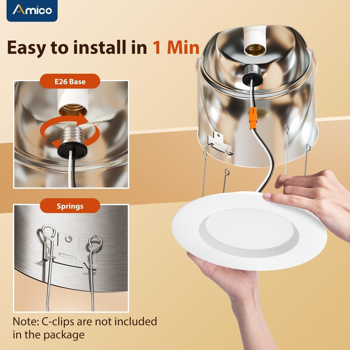 Amico 5/6 inch 3CCT LED Recessed Lighting 12 Pack, Dimmable, Damp Rated, 12.5W=100W, 950LM Can Lights with Baffle Trim, 3000K/4000K/5000K Selectable, Retrofit Installation - ETL & FCC Certified