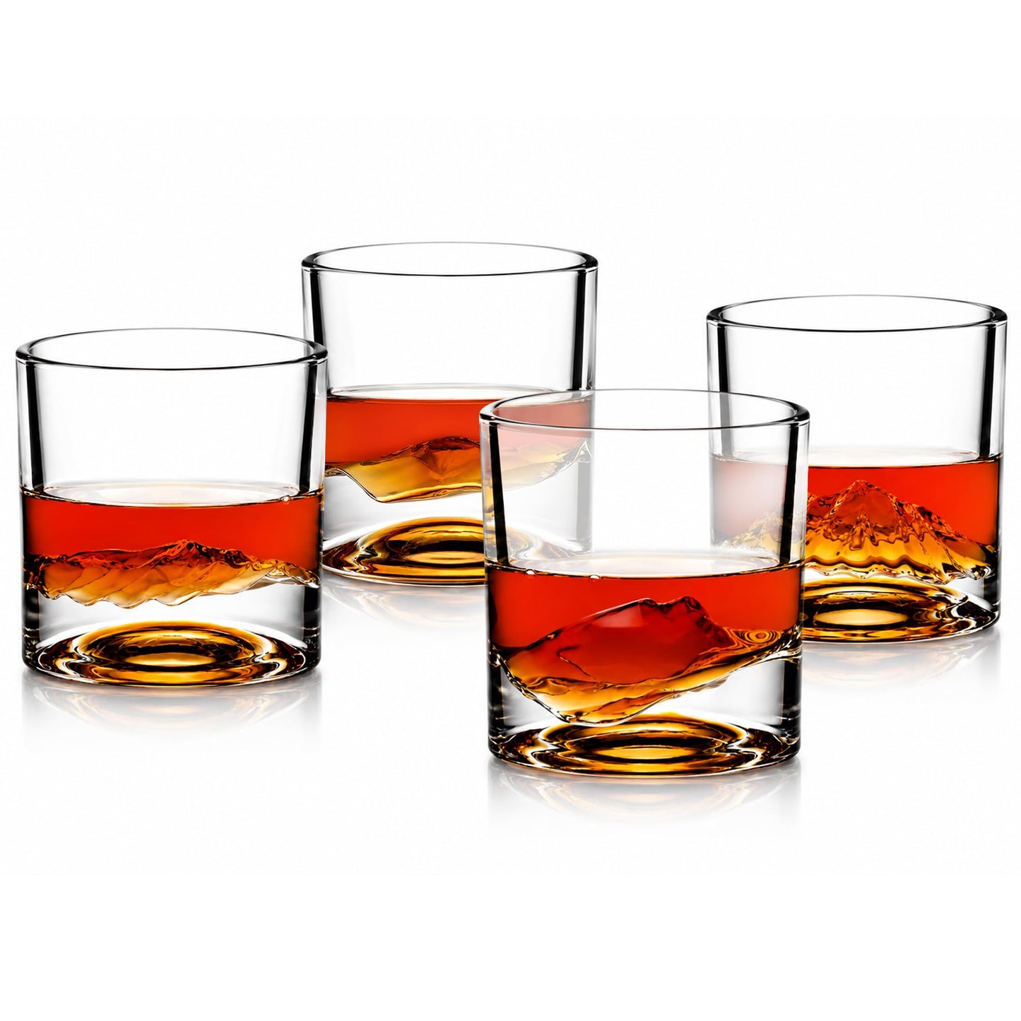 LIITON Fathers Day Whiskey Glasses for Dad, American Peaks Set of 4, Thick Heavy Crystal 3D Mountain Bourbon & Cocktail Glasses, Chills 18 Seconds Without Ice, 10 oz