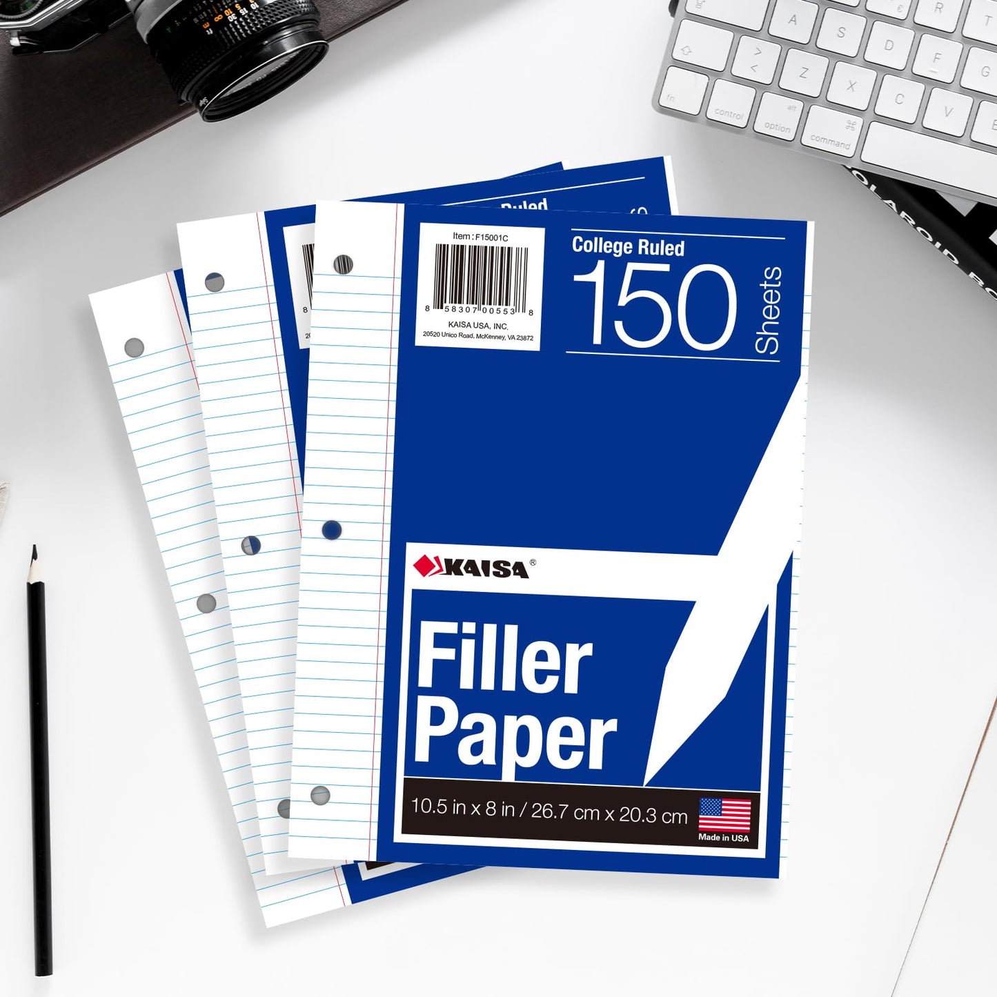 Kaisa Filler Paper Notebook Paper College Ruled 8"x10.5" Loose Leaf Paper for 3-Ring Binders 1800 Sheet/pack,12pack (Total 1800 Sheets)