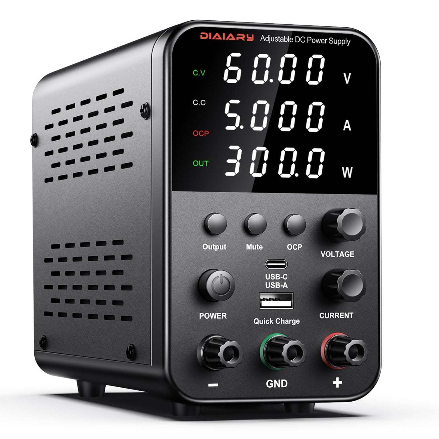 DC Power Supply Variable, 62V 5A Adjustable Switching Regulated DC Bench Power Supply with Intelligent Charging Mode, 18W USB Interface, Precision Encoder Knob
