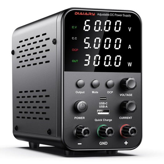 DC Power Supply Variable, 62V 5A Adjustable Switching Regulated DC Bench Power Supply with Intelligent Charging Mode, 18W USB Interface, Precision Encoder Knob