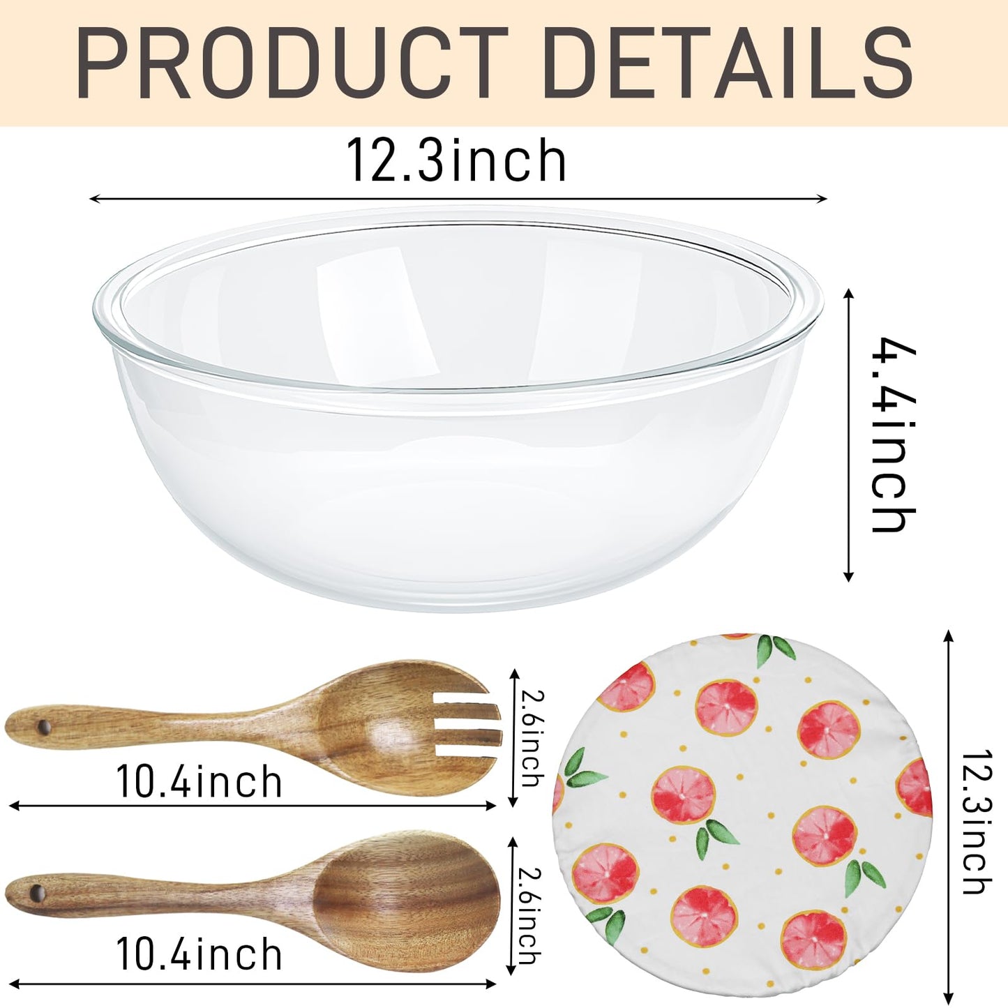Ronanemon 6.5Quart Large Glass Bowl with Lid for Sourdough Bread Making, 12.3 Inch Clear Glass Salad Cooking Bowls for Kitchen Salad Bread Storage, For Prepping, Marinating & Brining Kimch