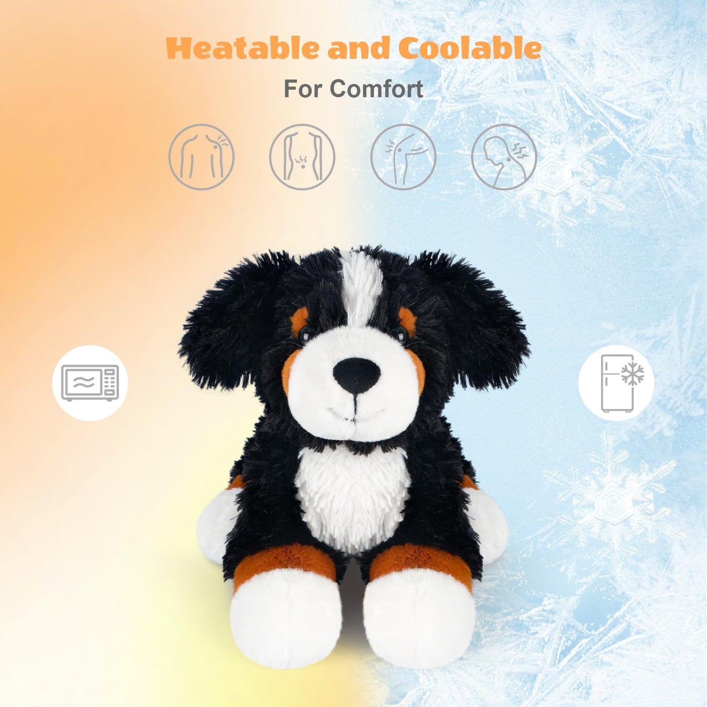 SuzziPals Heatable & Coolable Bernese Mountain Dog Stuffed Animal, Heating Pad Microwavable for Soothing & Relaxation, Lavender Scented Stuffed Dog Plush for Stress Relief, Black Puppy Plushie Gifts