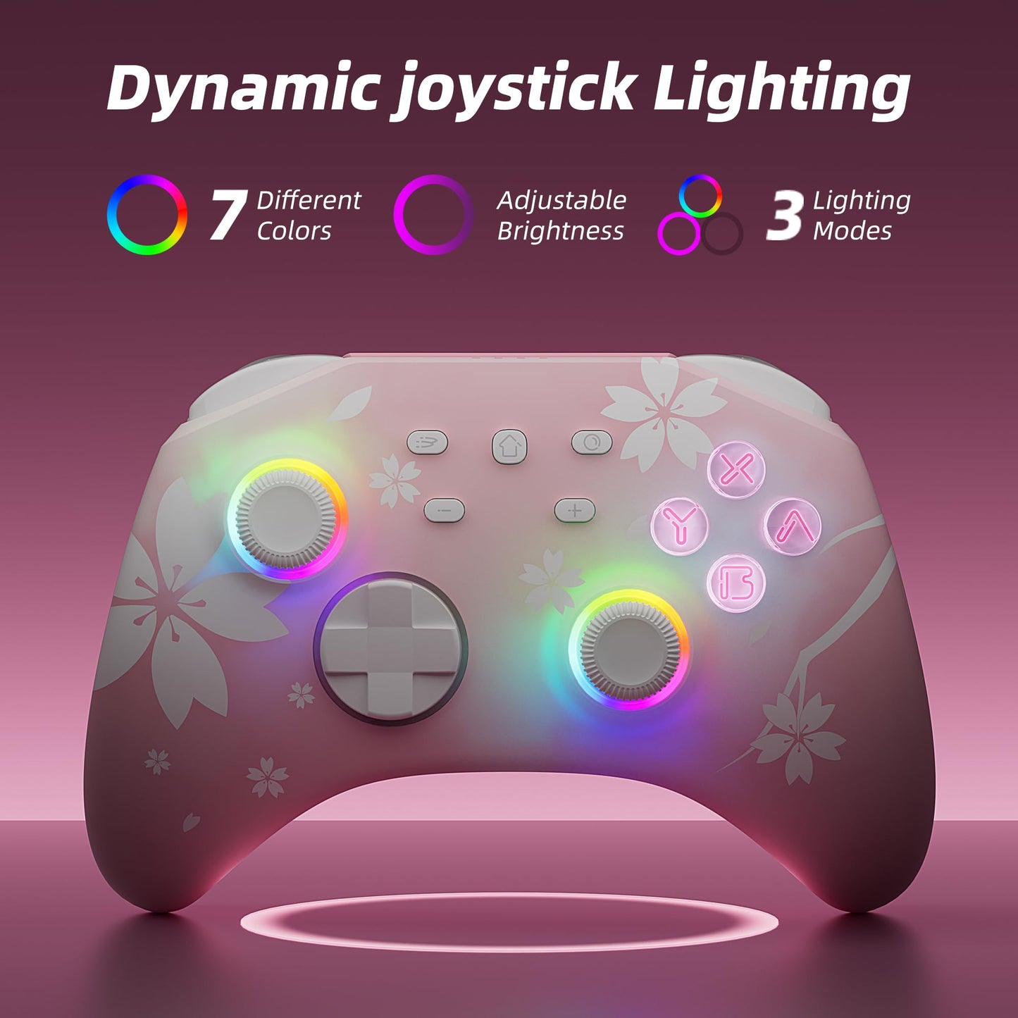 Mytrix Wireless Pro Controllers for Nintendo Switch, Windows PC iOS Android Steam/Steam Deck, Sakura Pink Bluetooth Controller with Programmable, Headphone Jack, Adjustable LED Light/Turbo/Vibration