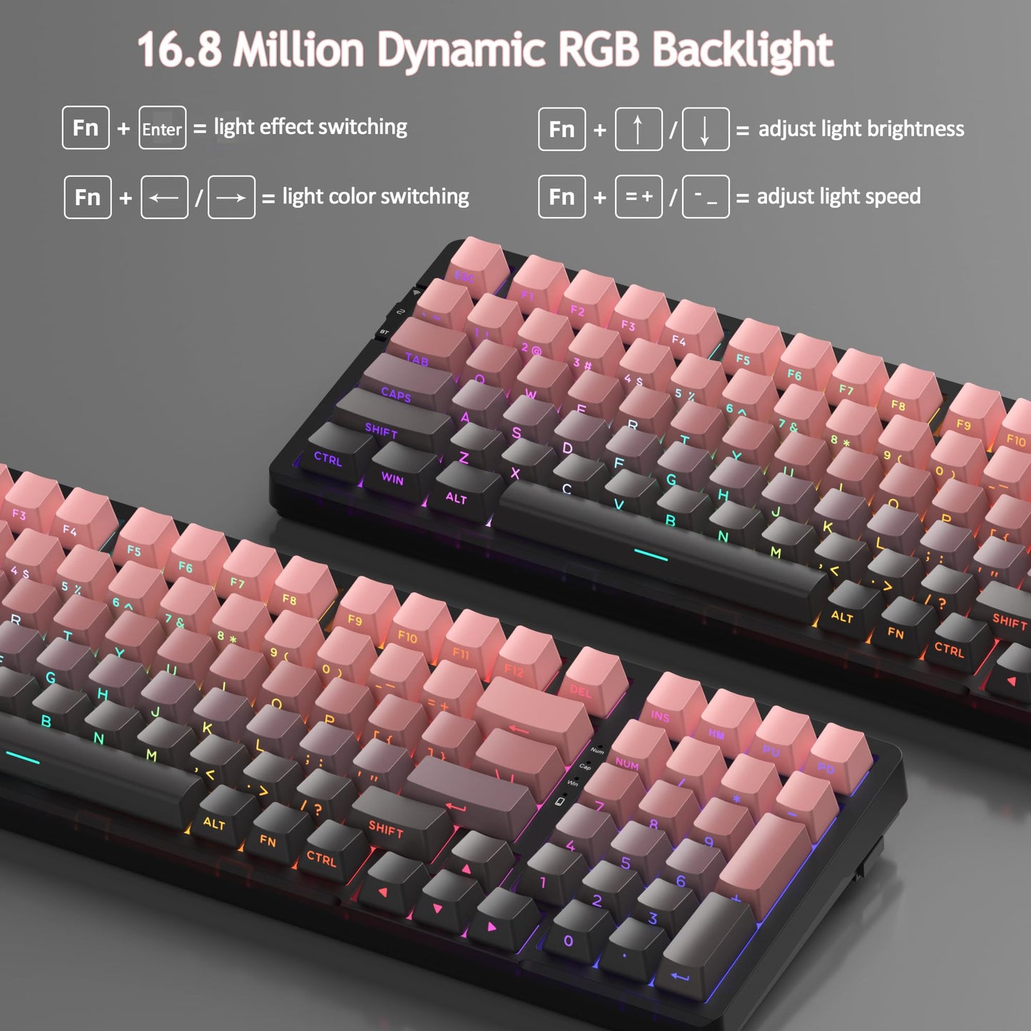 MageGee LIGHT100 Wireless Creamy Keyboard, 96% Gasket Hot Swappable Mechanical Keyboard, 2.4G/USB-C/BT5.0 RGB Backlit Gaming Keyboard for Win/Mac/PC, 8000mAh Battery, Side Printed PBT Keycaps, Pink
