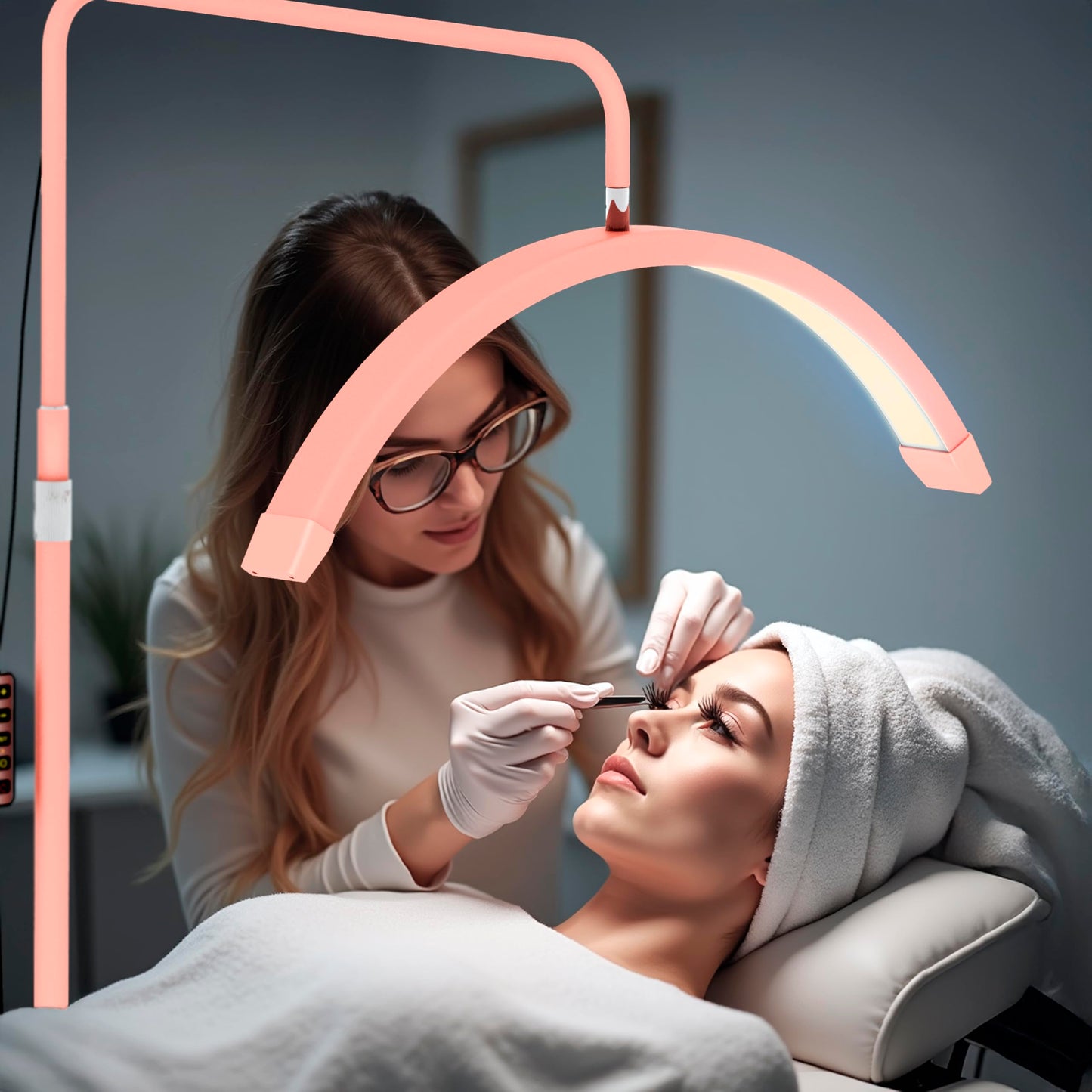 Hi_friend 23 inch Half Moon Lamp, Portable Esthetician Lash Light for Lash Tech, Bright Eyelash Extension Arched LED Floor Light, Lashing Lamp for Beauty, Skincare, Lashes