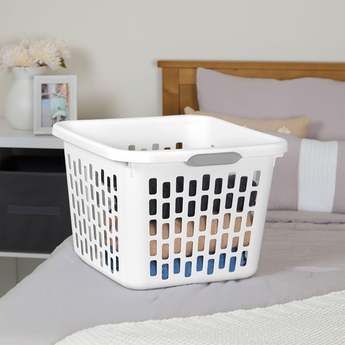 Sterilite 6-Pack 1.5 Bushel Capacity Square Laundry Basket, White – Plastic Clothes Hamper Storage with Ventilated Rectangular Holes & Large Comfort Grip Handles for Easy Carry