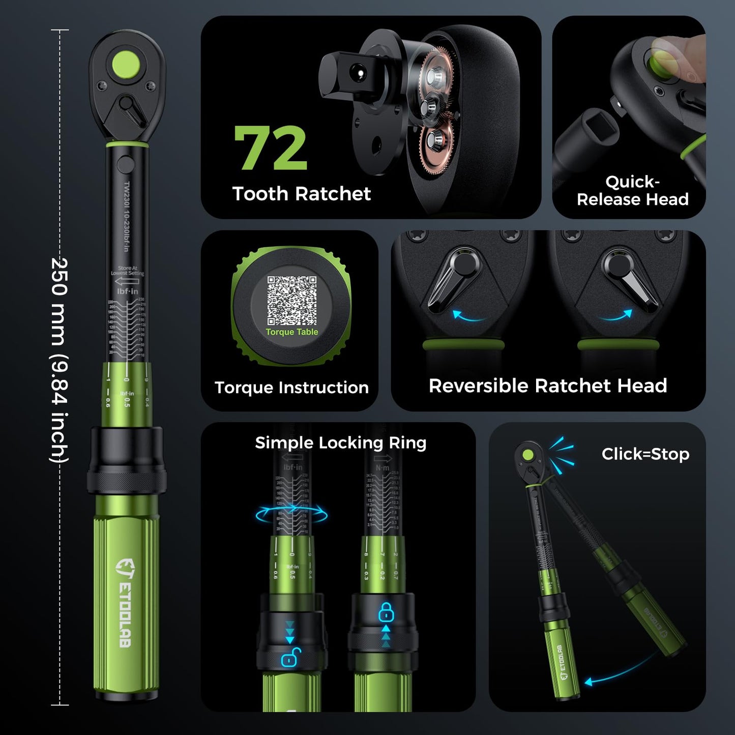1/4 Torque Wrench, 52Pcs Dual-Range【10-230 in.lb/1-26 Nm】±3% Precision Inch Pound Torque Wrench 1/4 Drive, 72 Tooth Dual-Direction Bike Wrench Set for MTB, E-Bike, Moto Maintenance