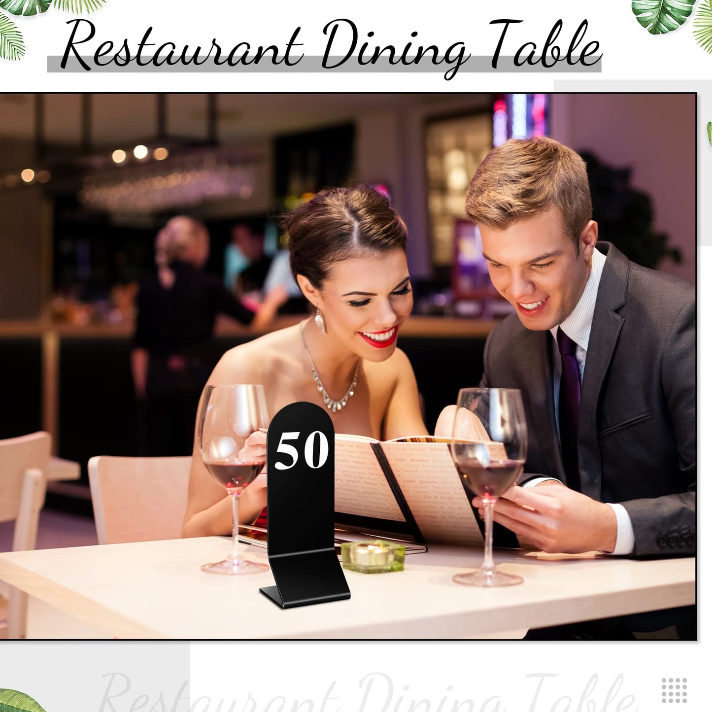 Remerry 50 Pcs Table Numbers 1-50 Acrylic Double Sided Number Cards Acrylic Tent Table Holders Tent Cards Wedding for Restaurant, 2.36 x 6.3 Inch (Black)
