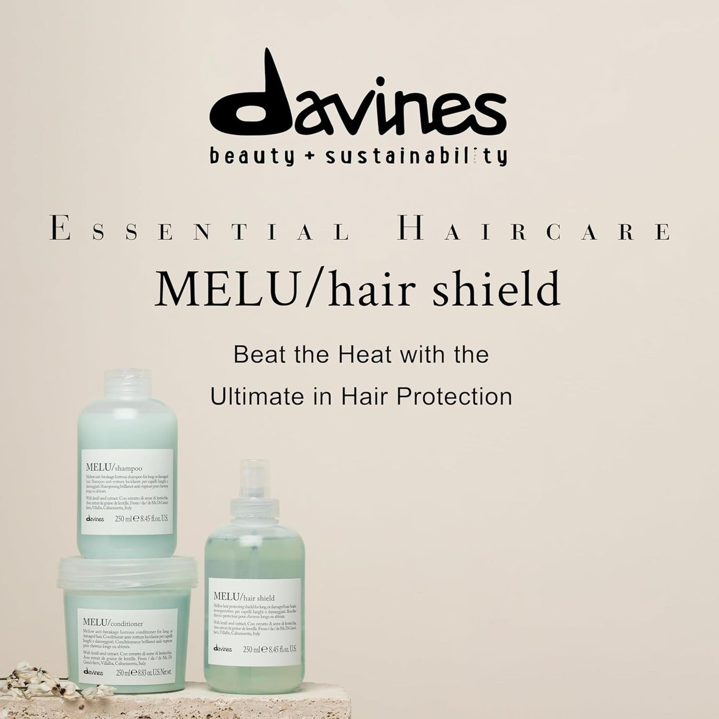 Davines MELU Hair Shield, Heat Protection, Soft And Shiny Results For All Hair Types, 8.42 Fl. Oz.