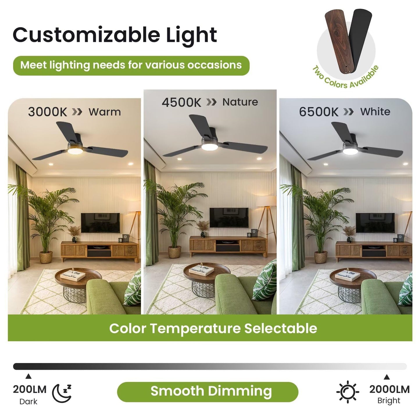 OSTIVE Ceiling Fans with Lights and Remote: 42 Inch Modern Black Ceiling Fan, Low Profile Flush Mount, Quiet Reversible DC Motor & 3CCT Dimmable LED for Bedroom Living Room Kitchen Indoor Outdoor