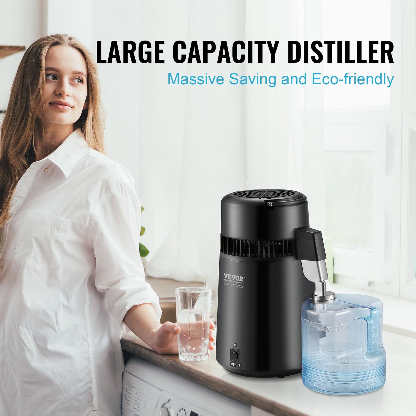 VEVOR Water Distiller, 4L/ 1.05 Gallon Pure Water Distilling for Home Countertop, 750W Distilled Water Maker, 304 Stainless Steel Interior Stiller Water Making Machine to Make Clean Water, Black