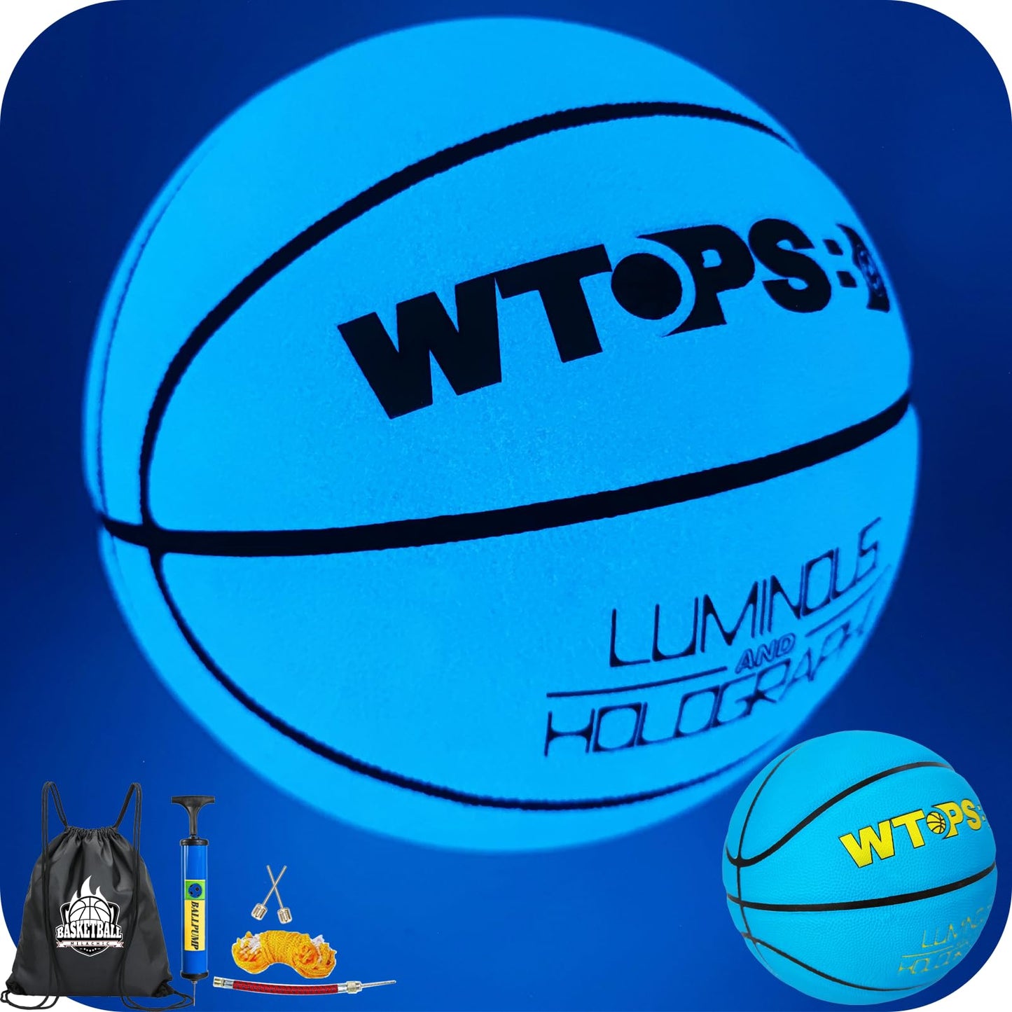 WTOPSBO Glow in The Dark Basketball Size 6 Blue