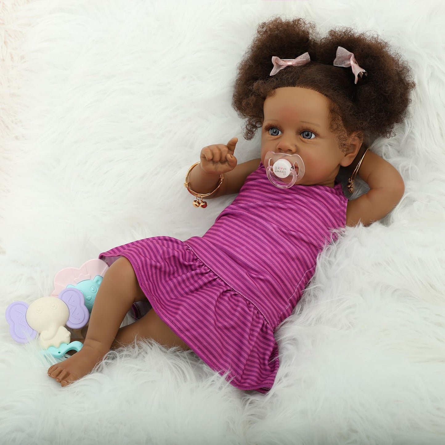 Kdudgso Realistic Reborn Baby Doll Black - 22 inch African Americans Lifelike Newborn Bebe Doll Girl Caramel Skin Real Life Like Baby Dolls with Birth Certificate & Feeding Kit Gifts for Kids Age 3+