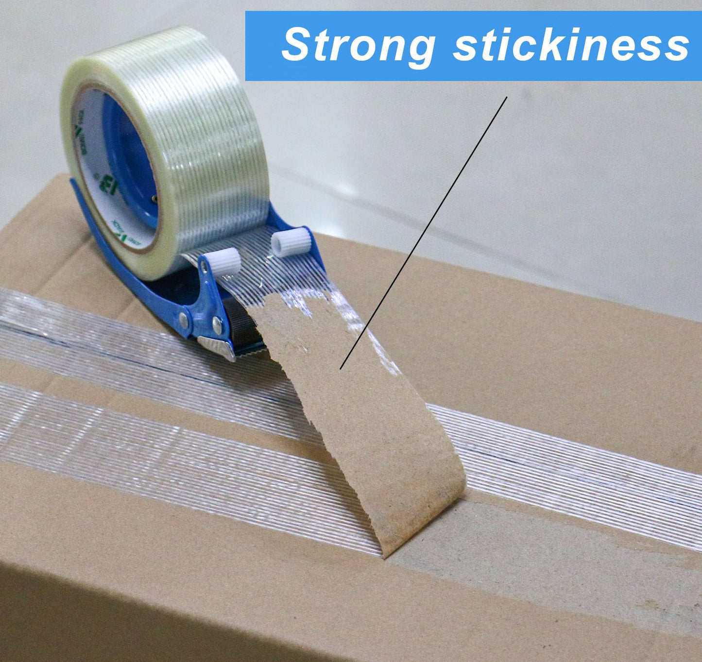 BOMEI PACK Strapping Tape 2Inch, Fiberglass Reinforced Heavy Duty Packing Tape with Dispenser with String for Moving and Shipping, 6Rolls x 5.5Mil x 35Yds, Total 210Yds