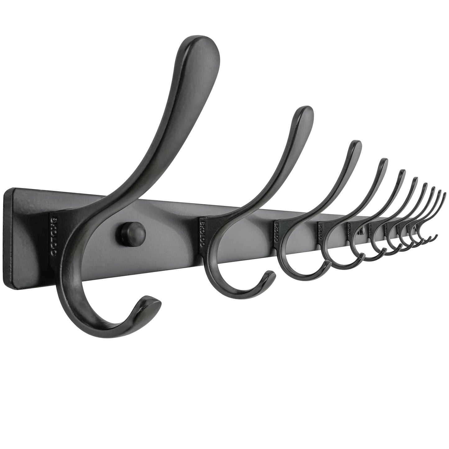 SKOLOO Coat Rack Wall Mounted - 10 Hooks, Heavy Duty, Stainless Steel, Metal Wall Hangers, Sturdy Coat Hooks for Hanging Coats, Jacket, Clothes, Hat, Black