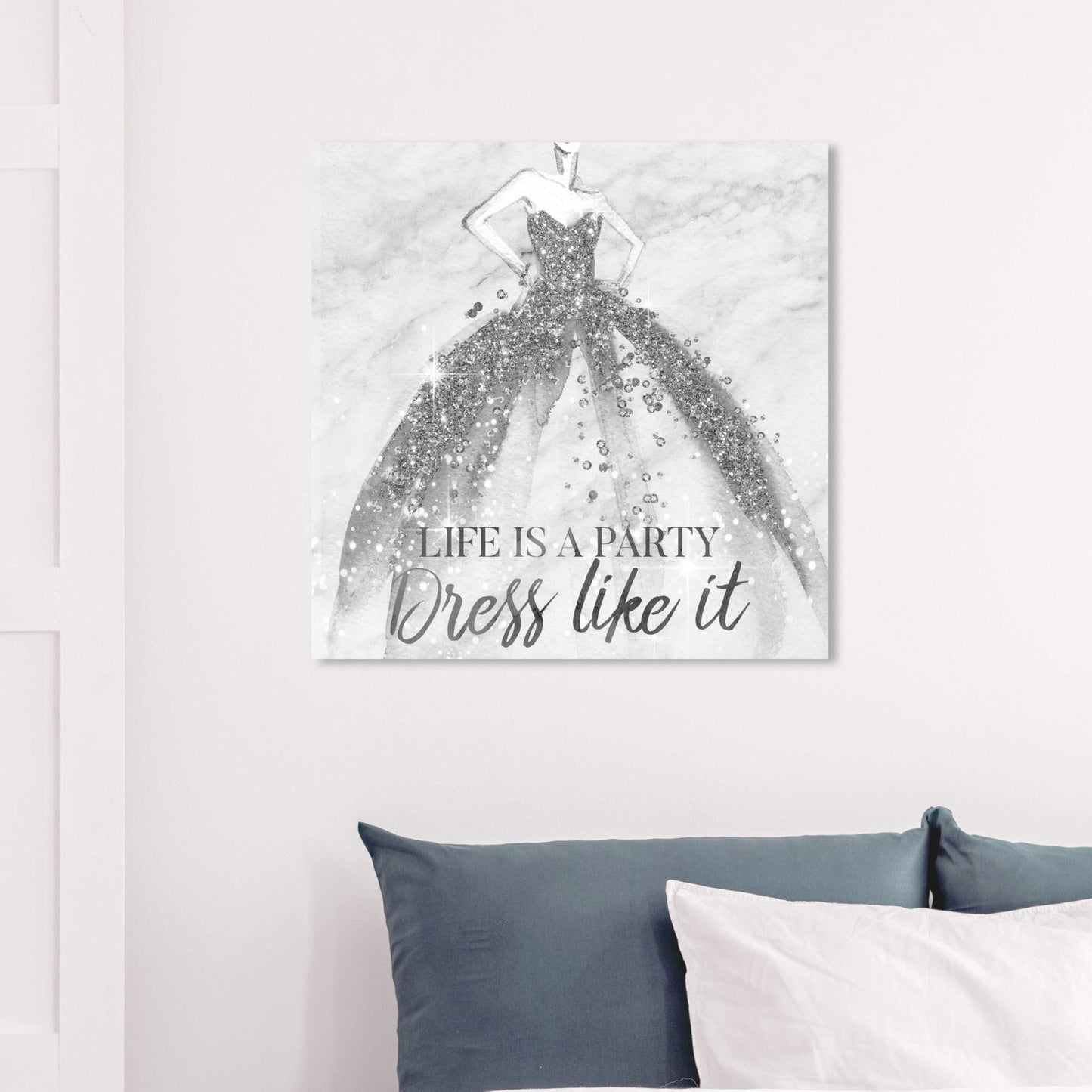 Wynwood Studio Fashion and Glam Wall Art Canvas Prints 'Life is a Party Silver' Home Décor, 30x30