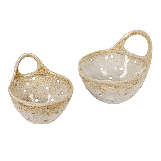 Creative Co-Op Stoneware Colanders with Handles, Set of 2