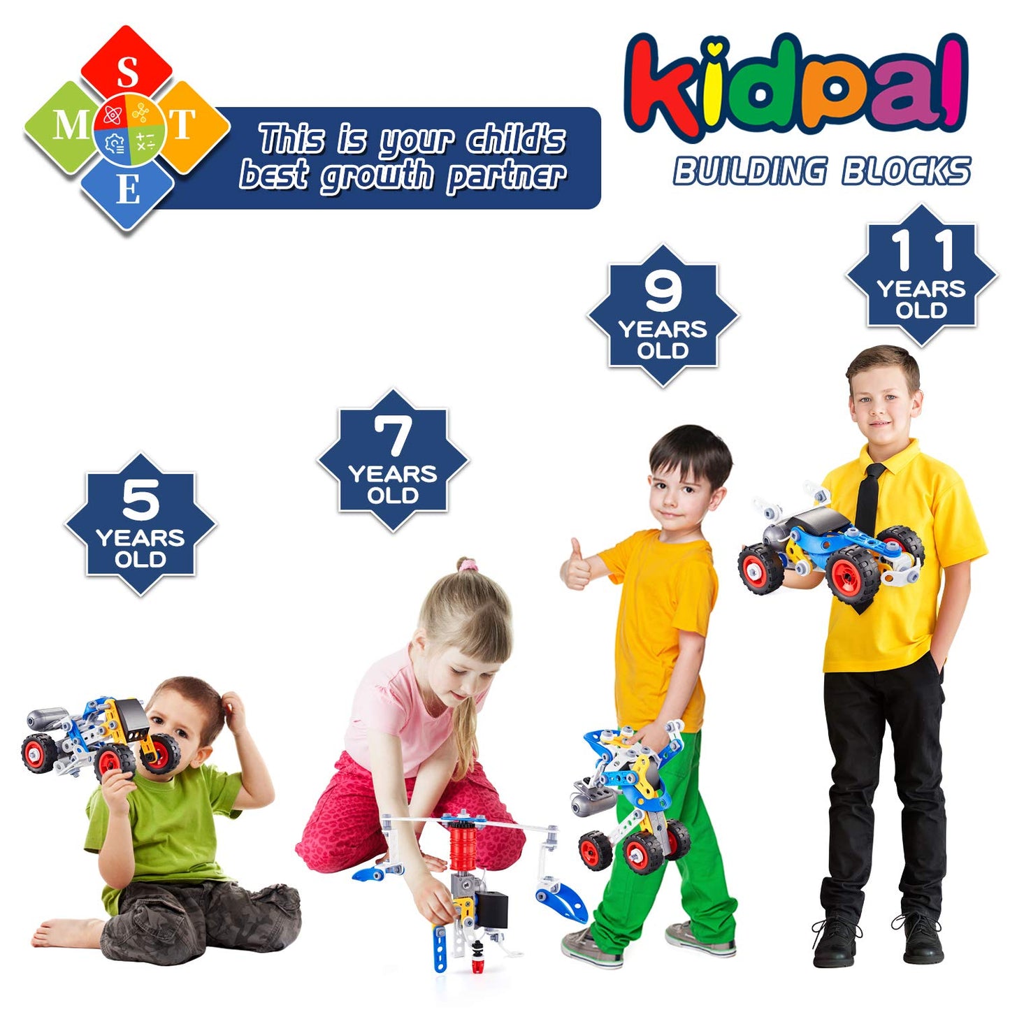 Erector Set for Boys 6-12, Building Toys for Kids Ages 4-8, 5 in 1 STEM Toys Ages 4-7 with Electric Power Motor, Construction Toys for Age 5 7 8 9 Years Old, 113 PCS DIY