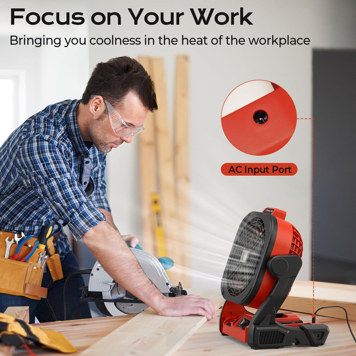 TREXEEN Battery Operated Fan for Milwaukee M18 battery, Portable Fan with AC Adapter & LED Lights, 4 Speeds & Hook, Cordless/Camping/Battery Powered fan, for Outdoor Jobsite (Battery Not Included)