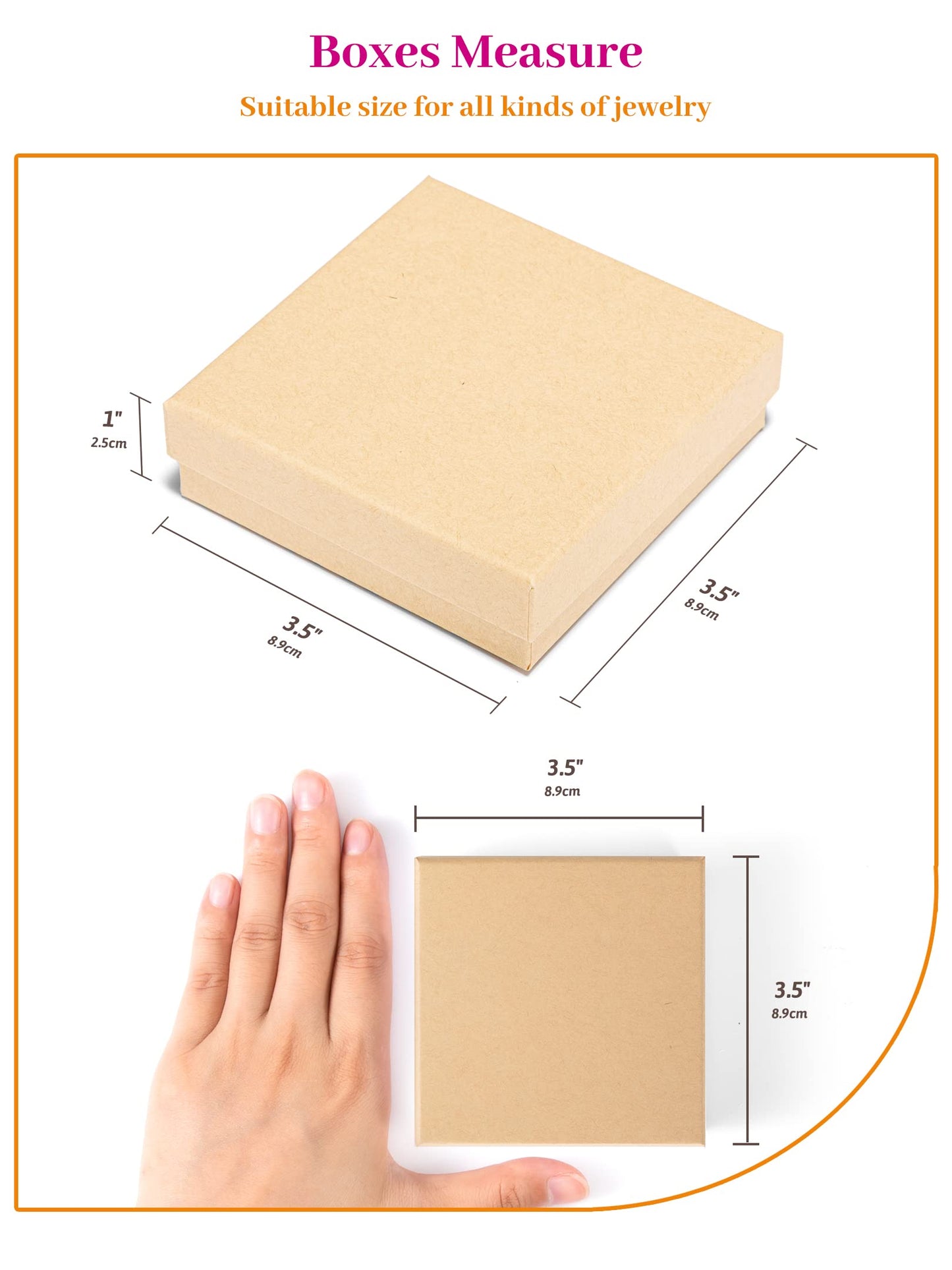 MESHA Jewelry Boxes Bulk 96PC, Matte Cardboard Gift Boxes, Cotton Filled Box with Lids, Brown 3.5x3.5x1 Inch, Bulk Square Small Kraft Gift Boxes