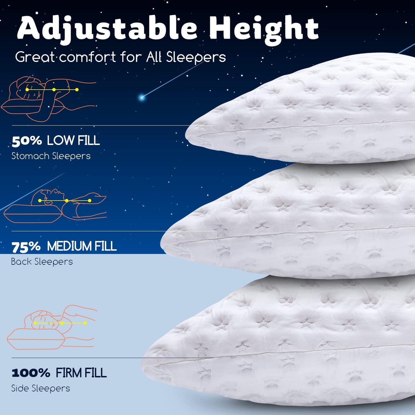 KUCEY Cooling Side Sleeper Pillow for Neck and Shoulder Pain, Luxury Shredded Memory Foam Curved Bed Pillows for Sleeping Set of 1- Adjustable Standard Size- Washable Cover Crescent White