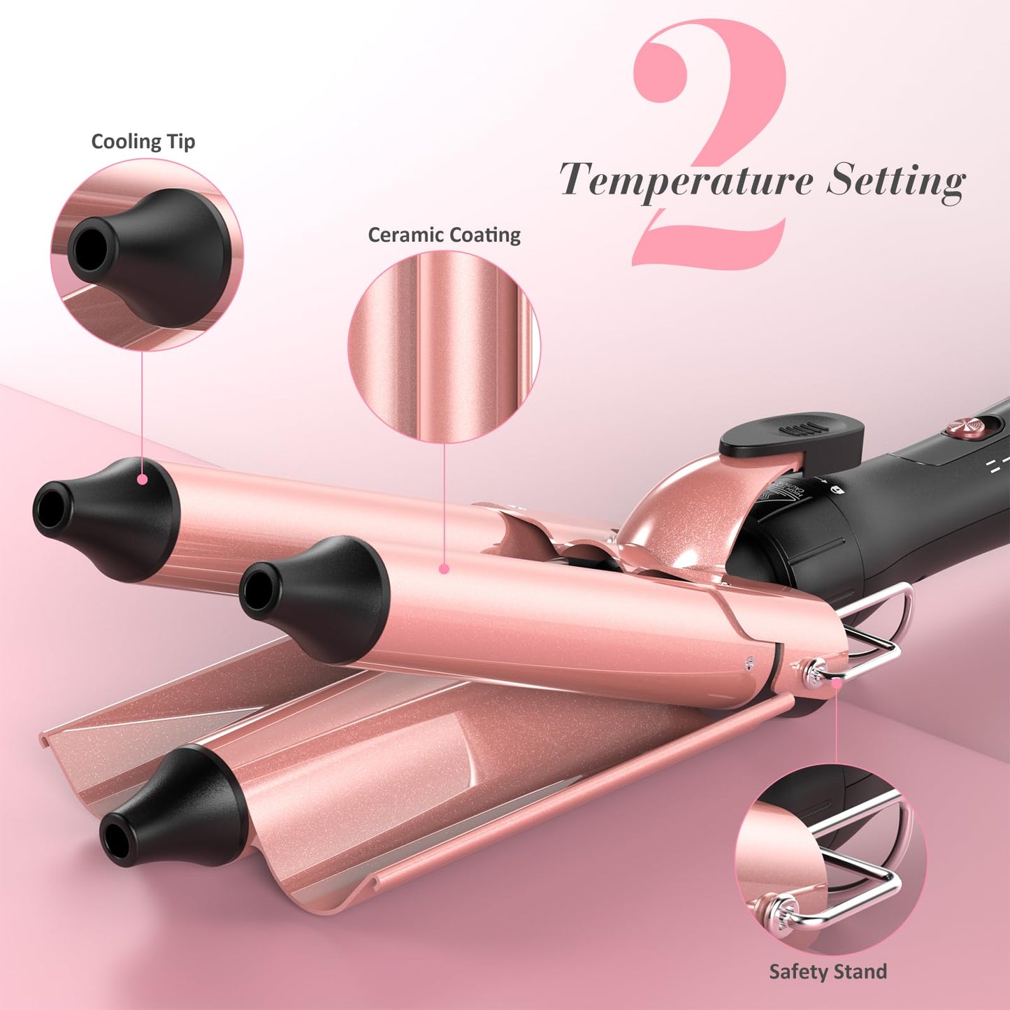 MOCEMTRY 5 in 1 Curling Wand Set with 3 Barrel Hair Crimper for Women，Fast Heating Hair Wand Curler with Two Temp Control. (C528)