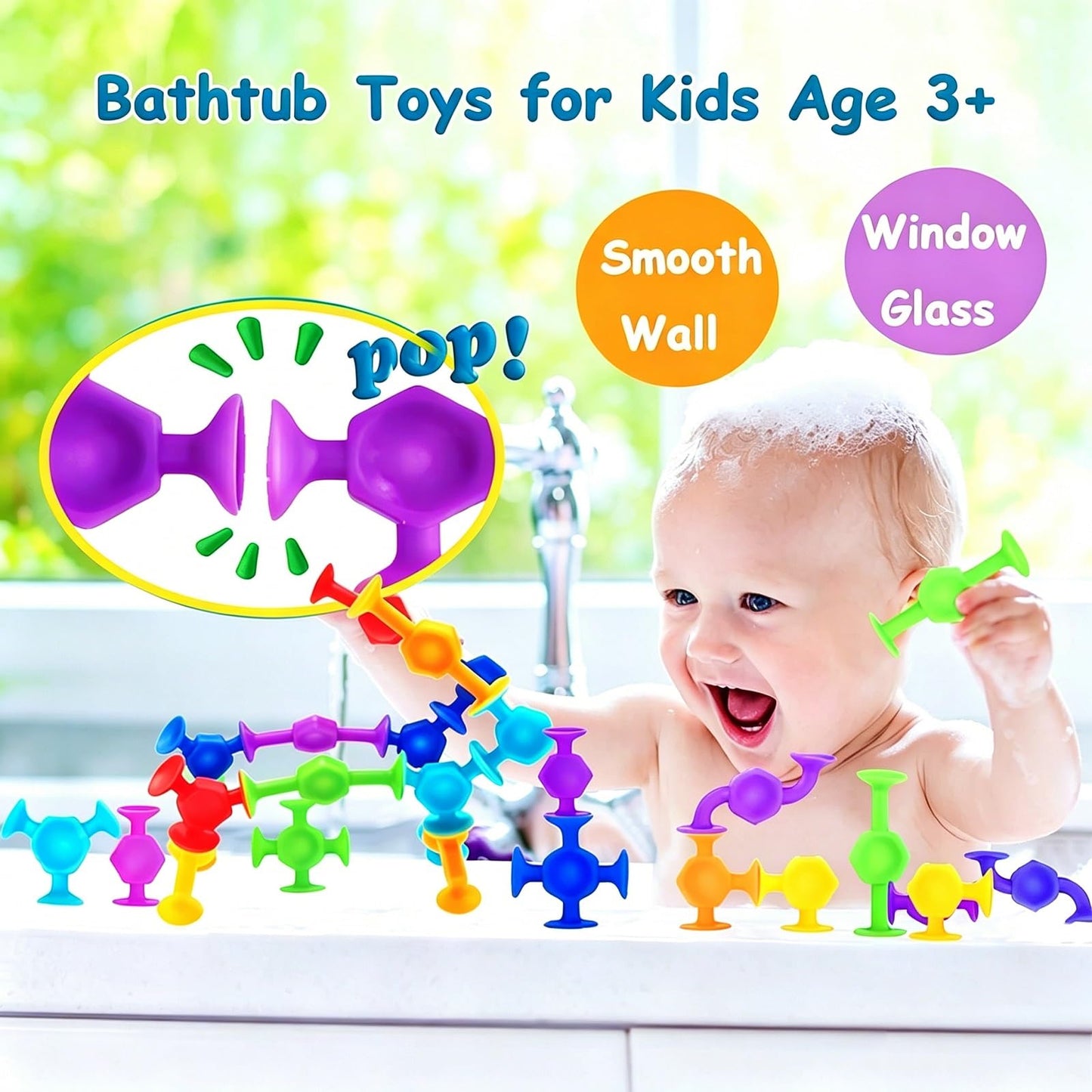 CreateView 114pcs Suction Cup Bath Toys for Kids Toddlers Family Game - Preschool Learning Sensory Montessori Classroom Stocking Stuffers for Ages 3-8 Bathtub Window Toys for Autism(Small)