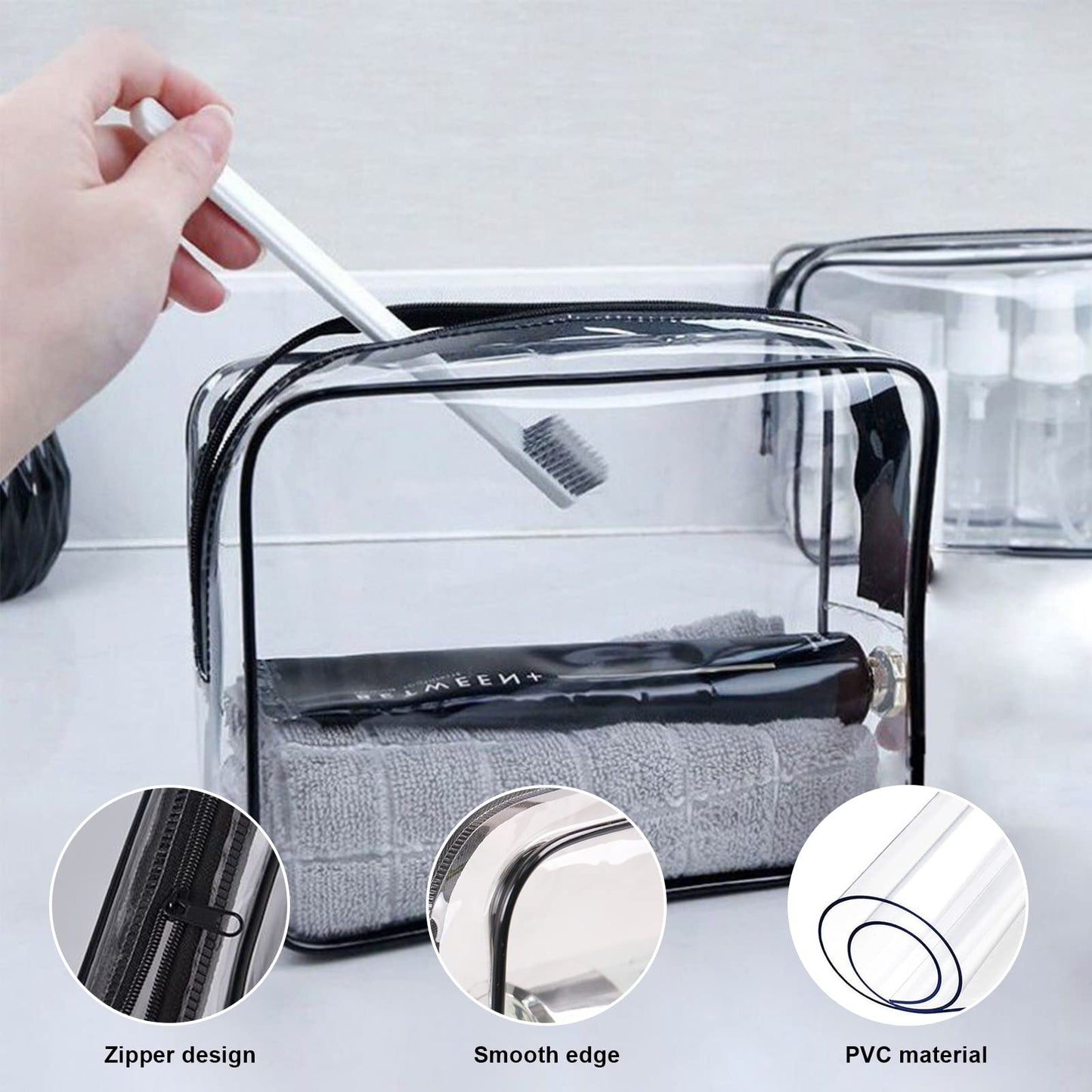 Merkaunis 36PCS Clear Makeup Bags Bulk Cosmetics Bags Plastic Travel Bags Toiletry Bags With Zipper Waterproof Portable Bags for Travel, Women, Men, Bathroom Organizing, Black