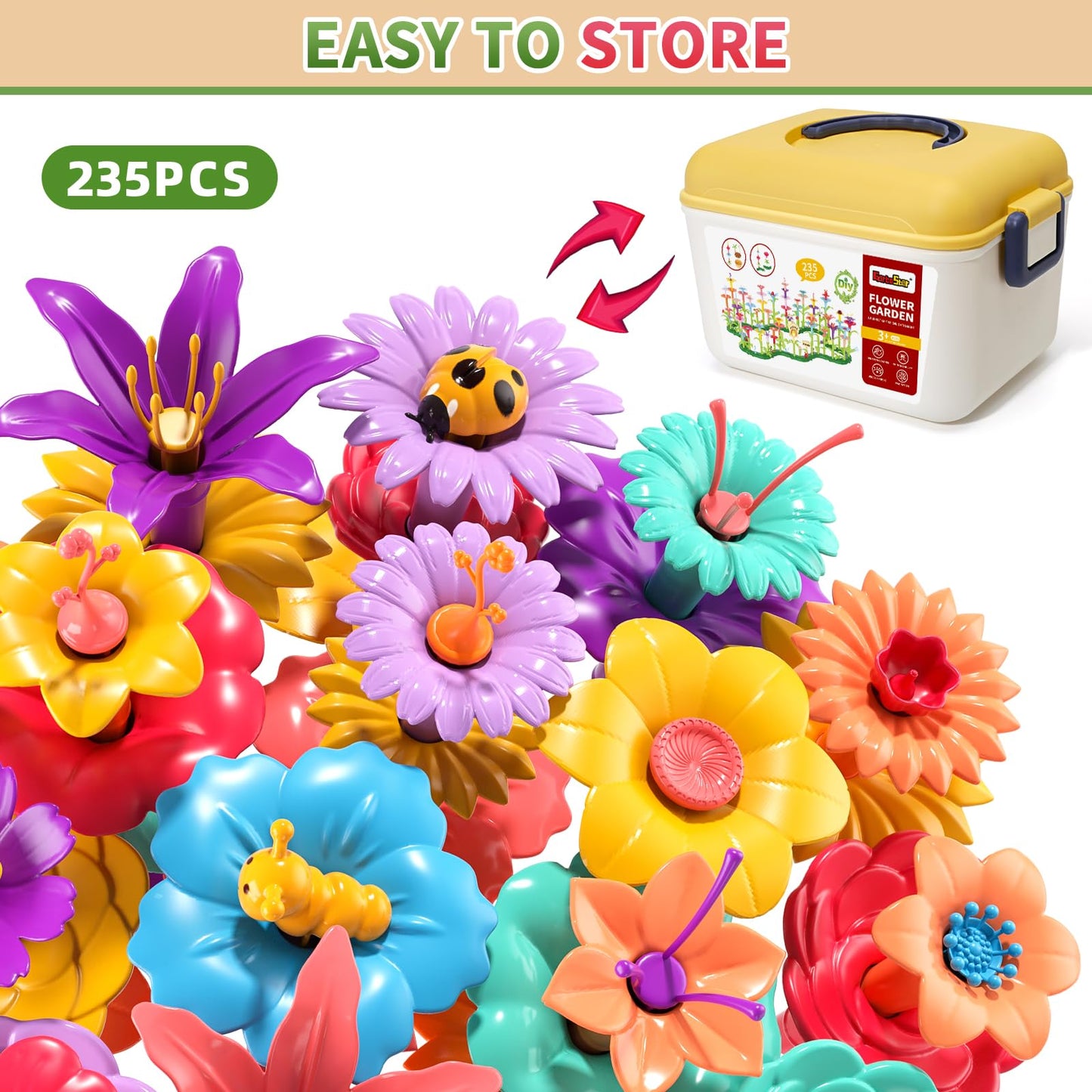 235PCS Flower Garden Building Toys for Girls, Educational Activity Preschool Birthday Gifts for 3 4 5 Year Old Girls, Toddler Building Stem Toys for Kids Toddlers Ages 3-5(235 PCS)