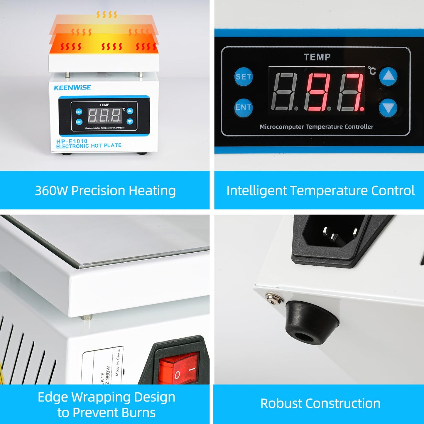 KeenWise 110V 360W Soldering Hot Plate, Electric Hot Plate, LED Microcomputer Electric Preheat Soldering Station Welder Hot Plate Rework Heater Lab 100X100mm (3.94 * 3.94in) Plate