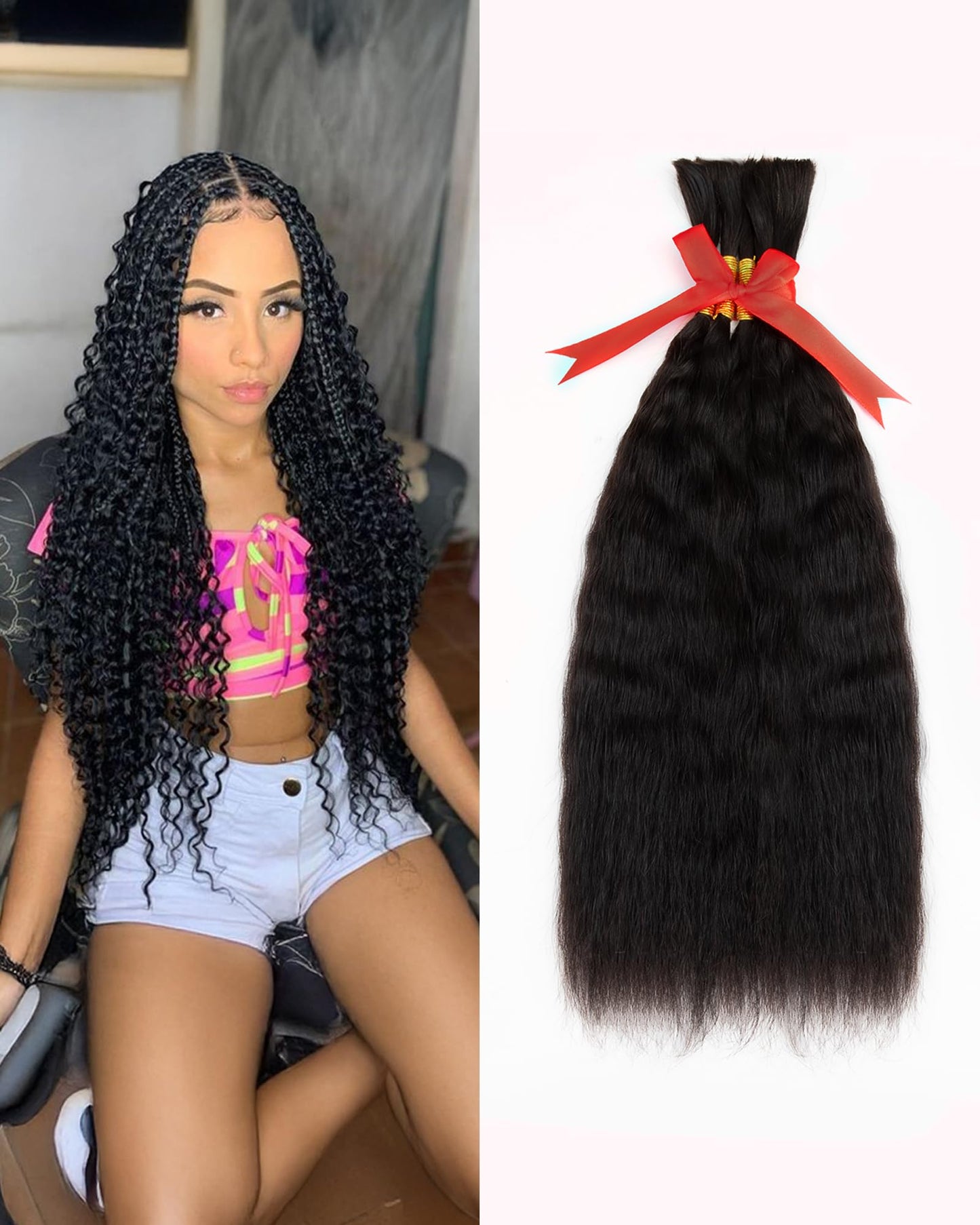 Super Wave Human Braiding Hair-Bulk Human Hair for Braiding,Wet And Wavy Bundles Human Hair for Boho Braids,100% Top Grade Unprocessed Brazilian Virgin Hair Extensions(18 Inch-5 Bundles,Natural Black)