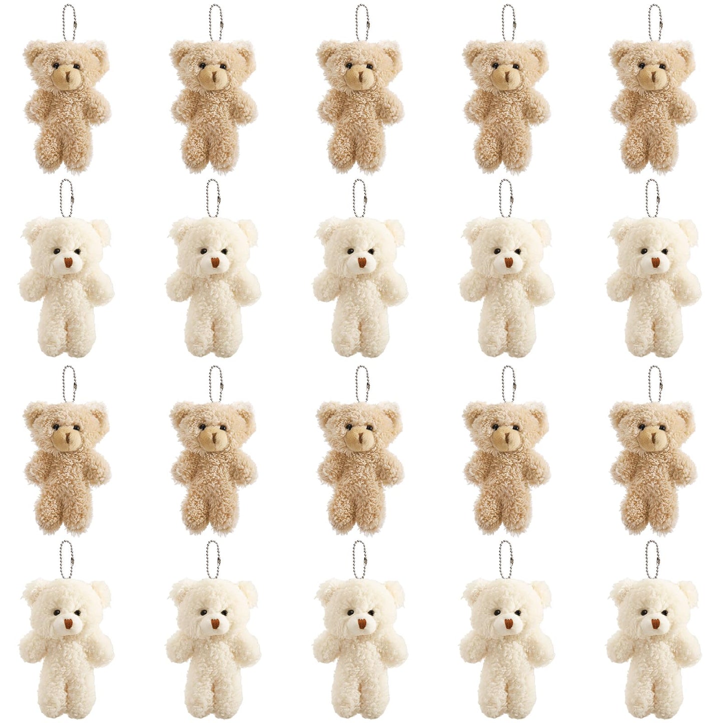 TOPZEA 20 Pack Mini Stuffed Plush Bears, 4.7 Inch Small White & Brown Soft Bear Tiny Keychain Animal Ornament Bulk for Birthday, Valentine's Day, Party Favor, DIY Crafts