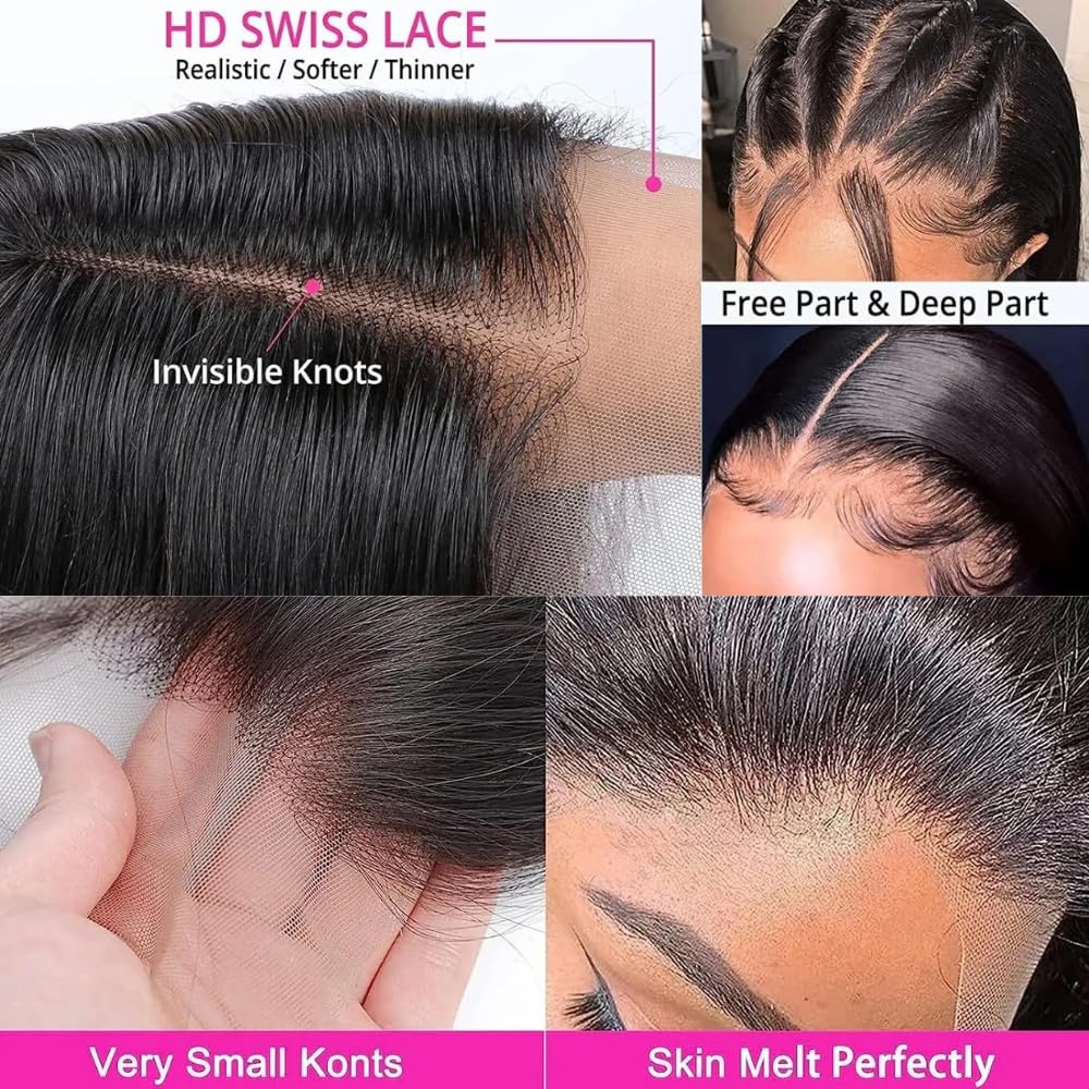 Short Bob Wigs Human Hair 13x6 Straight Bob Lace Front Wig Human Hair 200 Density 16 Inch Transparent Hd Lace Frontal Bob Glueless Wigs Pre Plucked Cut with Baby Hair Natural Black Color for Women