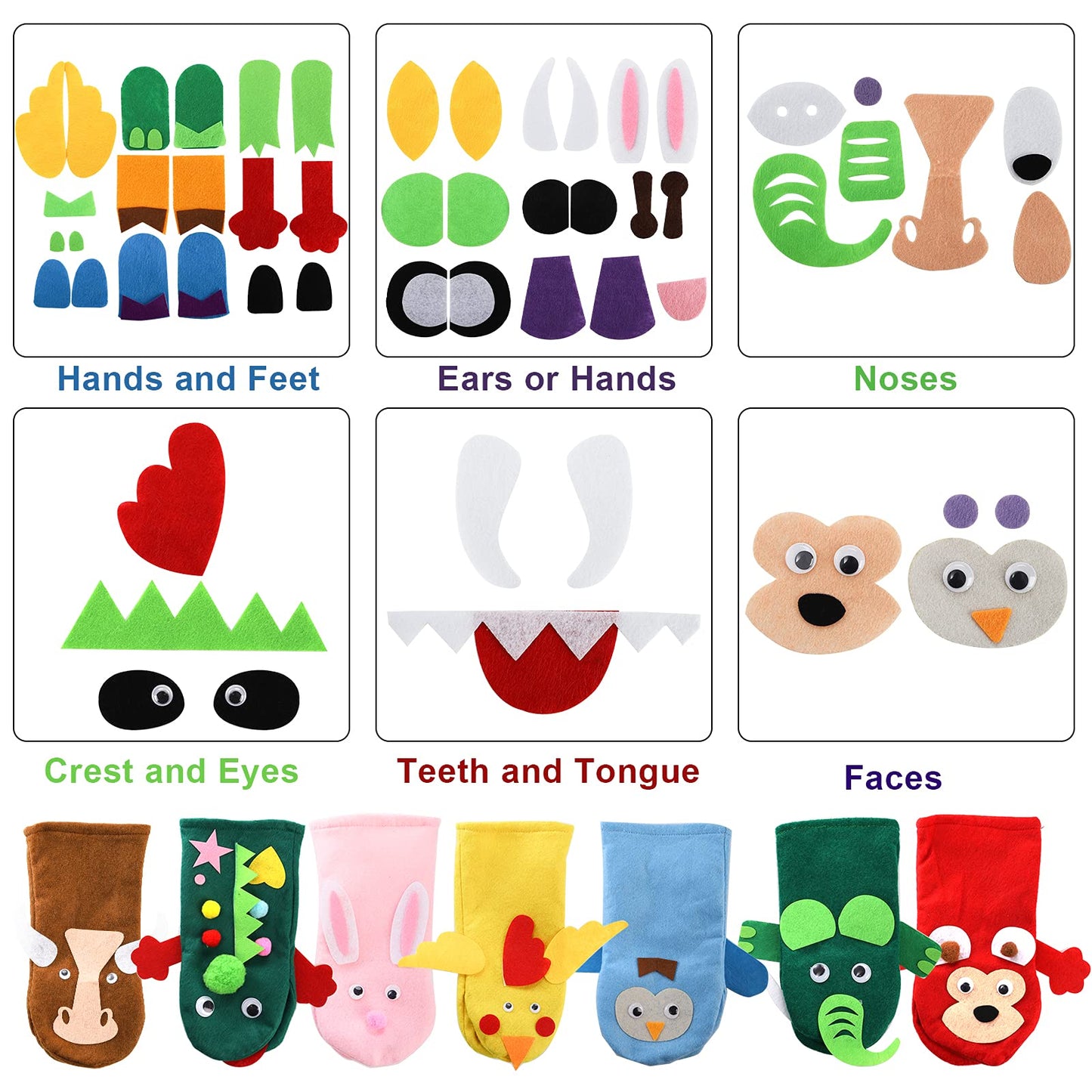 TOPZEA 12 Pack Hand Puppet Making Kit, Kids Craft and Art Supplies Felt Sock Puppet Creative DIY Make Your Own Puppets Kits with Pompoms and Wiggle Googly Eyes Storytelling Role Play Party Supplies