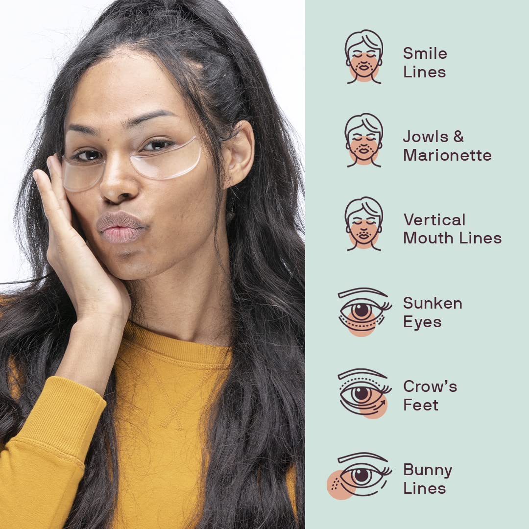 Dermaclara Eye & Mouth Patches - Anti-Wrinkle Silicone Patches for Smile Lines & Under Eye, Overnight Face Pads for Women & Men for Laugh & Frown Lines, Anti Aging, Reusable up to 30 Times - 4 Patches